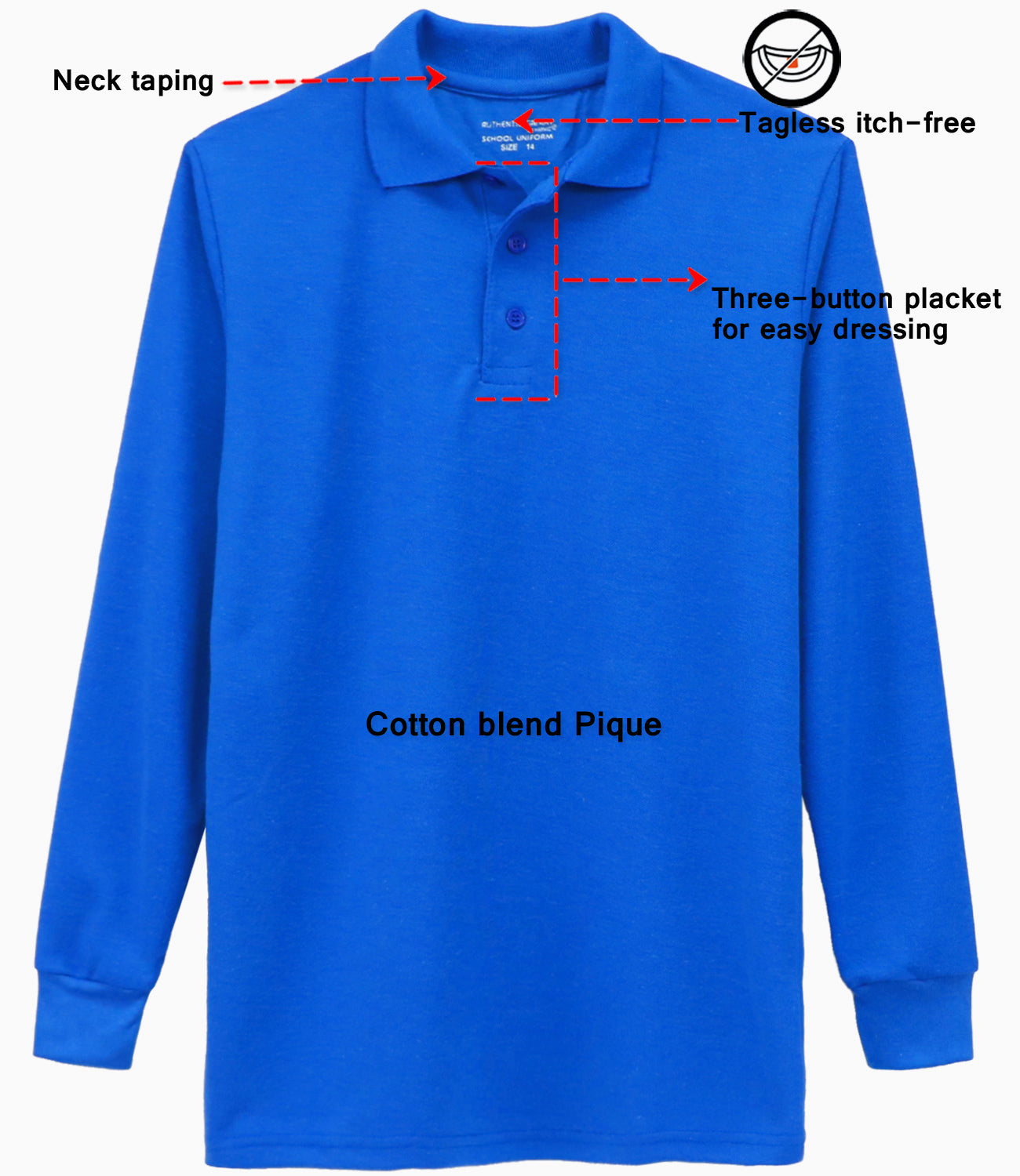 Galaxy Boys 8-20 Long Sleeve Polo School Uniform Shirt