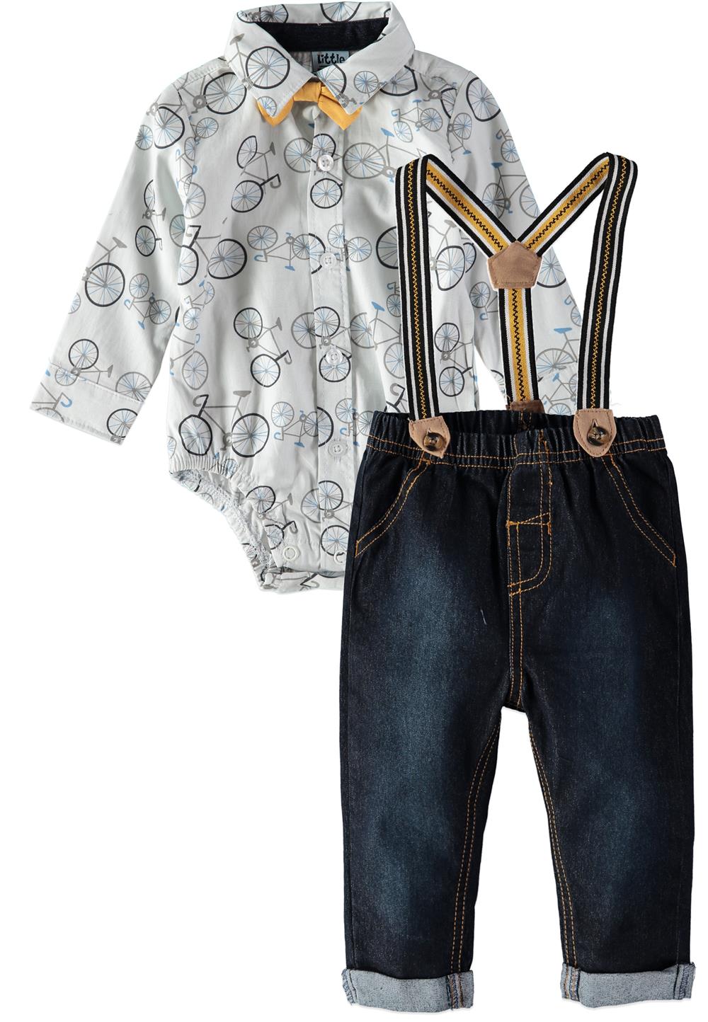 Little Lad Boys 0-9 Months Bicycle Suspender Pant Set