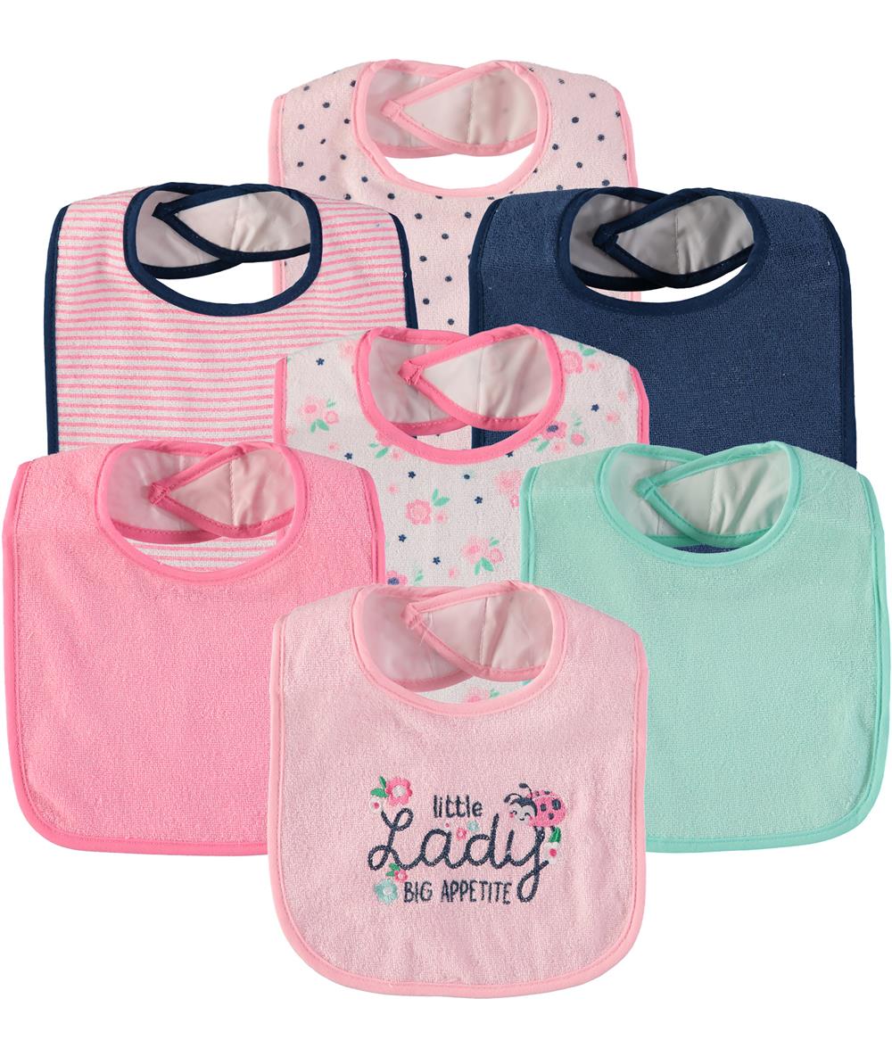 Bon Bebe Baby Girls 7-Pack Bibs with Waterproof Backing