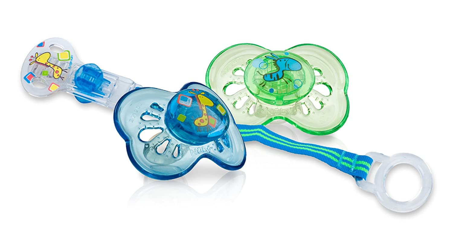 Nuby Brites Combo Includes 2 Classic Oval Pacifiers and 1 Pacifinder, Colors May Vary