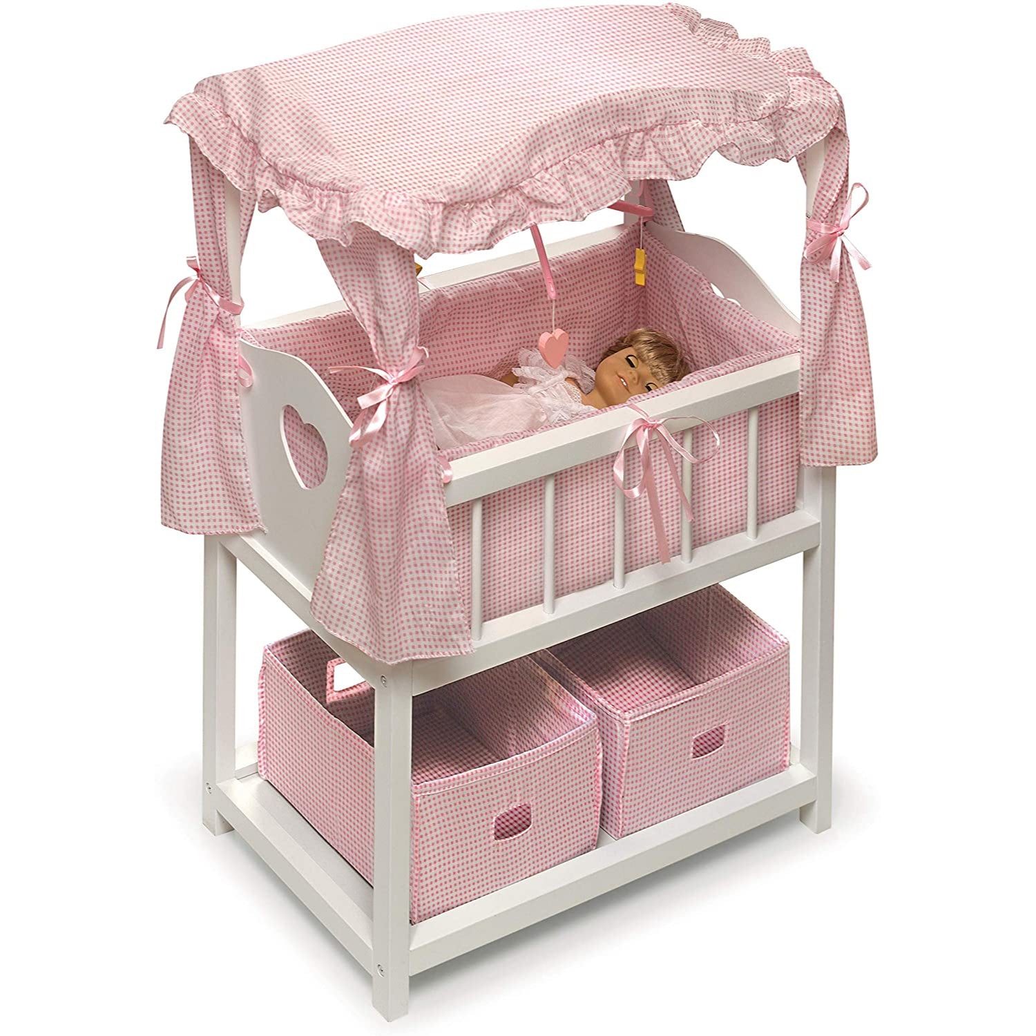 Badger Basket Canopy Doll Crib with Baskets, Bedding & Mobile for Doll up to 22 inches