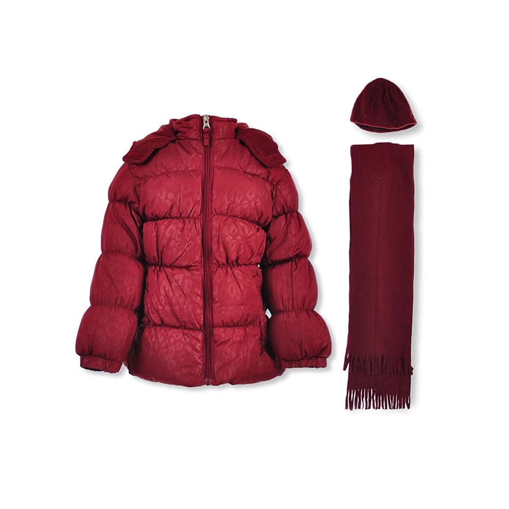 Pink Platinum Girls Puffer Jacket Hat Scarf Set