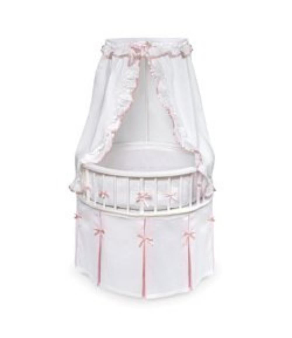 Badger Basket Elegance Round Baby Bassinet - Color: White Pique with Pink Trim