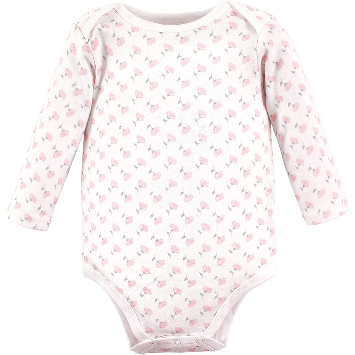 Hudson Baby Cotton Long-Sleeve Bodysuits, Basic Pink Gray Floral