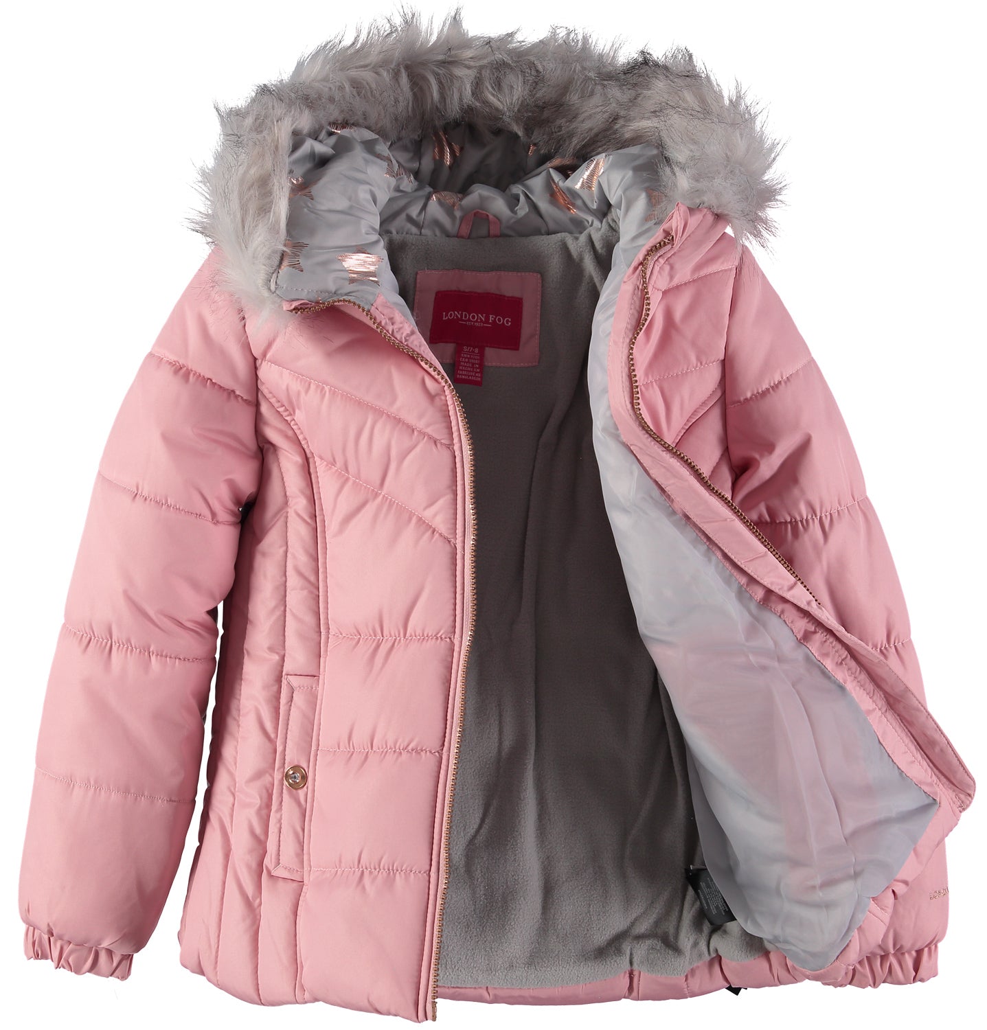 London Fog Girls 7-16 Bubble Jacket with Fleece Hat