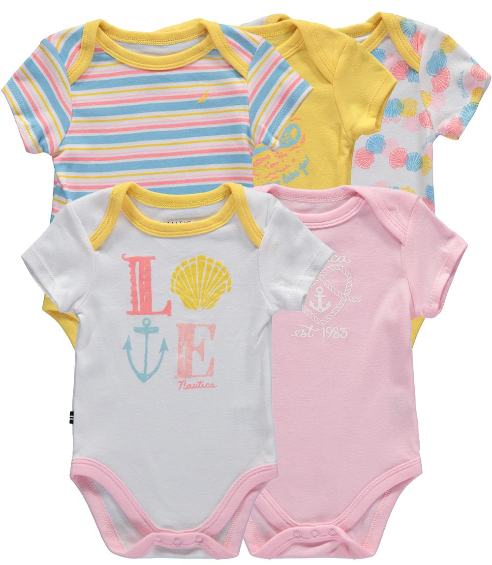 Nautica Girls 0-9 Months 5-Pack Bodysuits