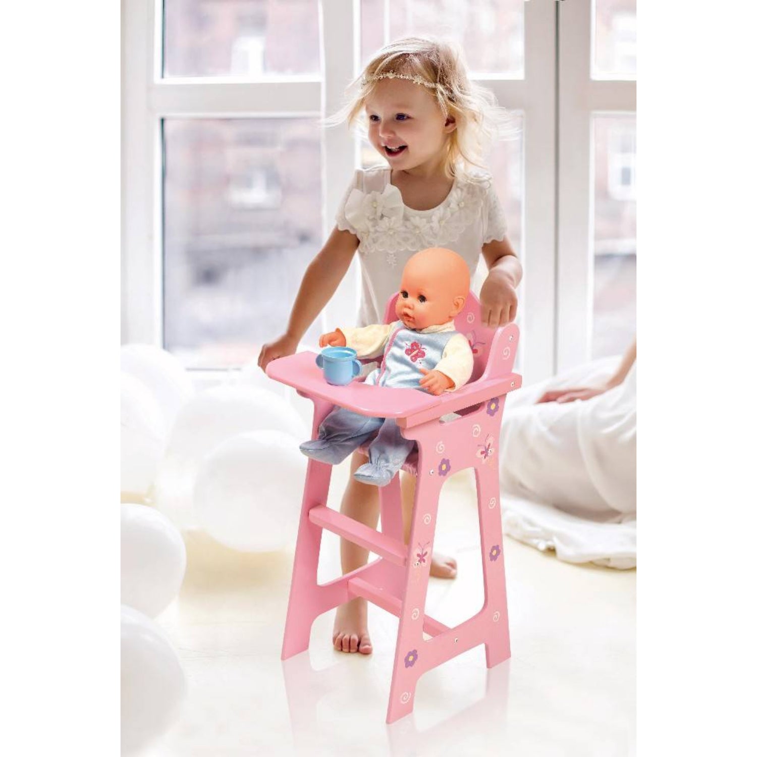 Badger Basket Blossoms & Butterflies Doll High Chair in Pink