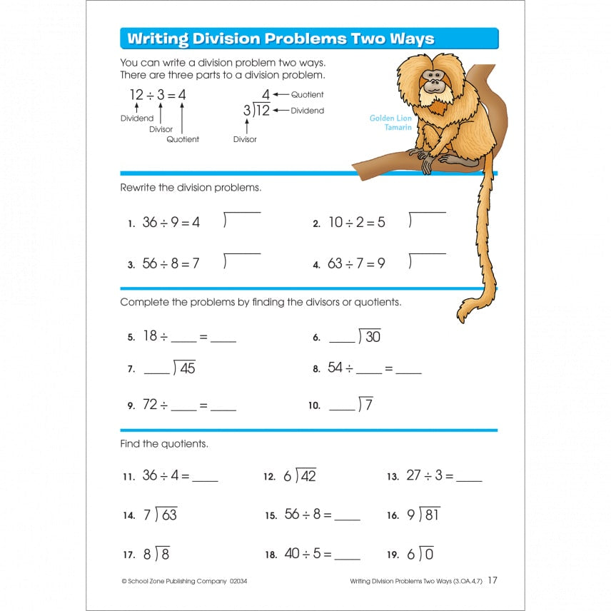 School Zone Multiplication & Division Grades 3-4 Workbook