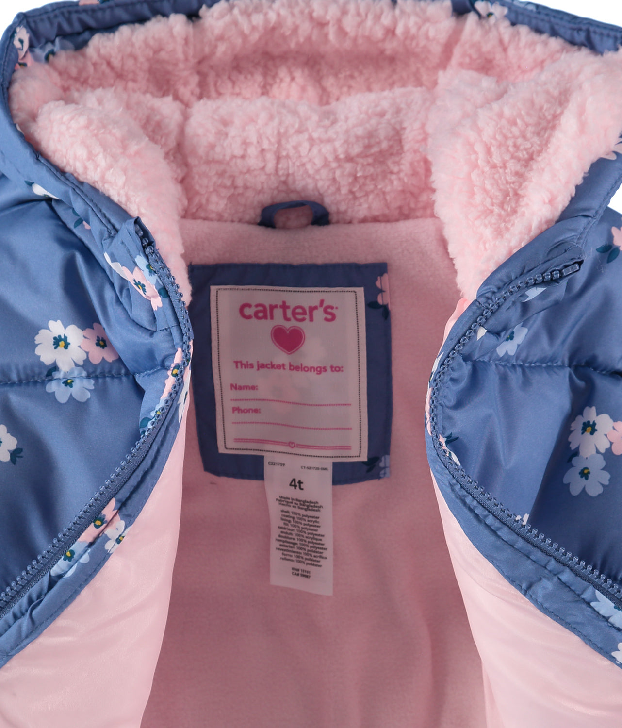 Carters Girls 4-6X Floral Puffer Jacket