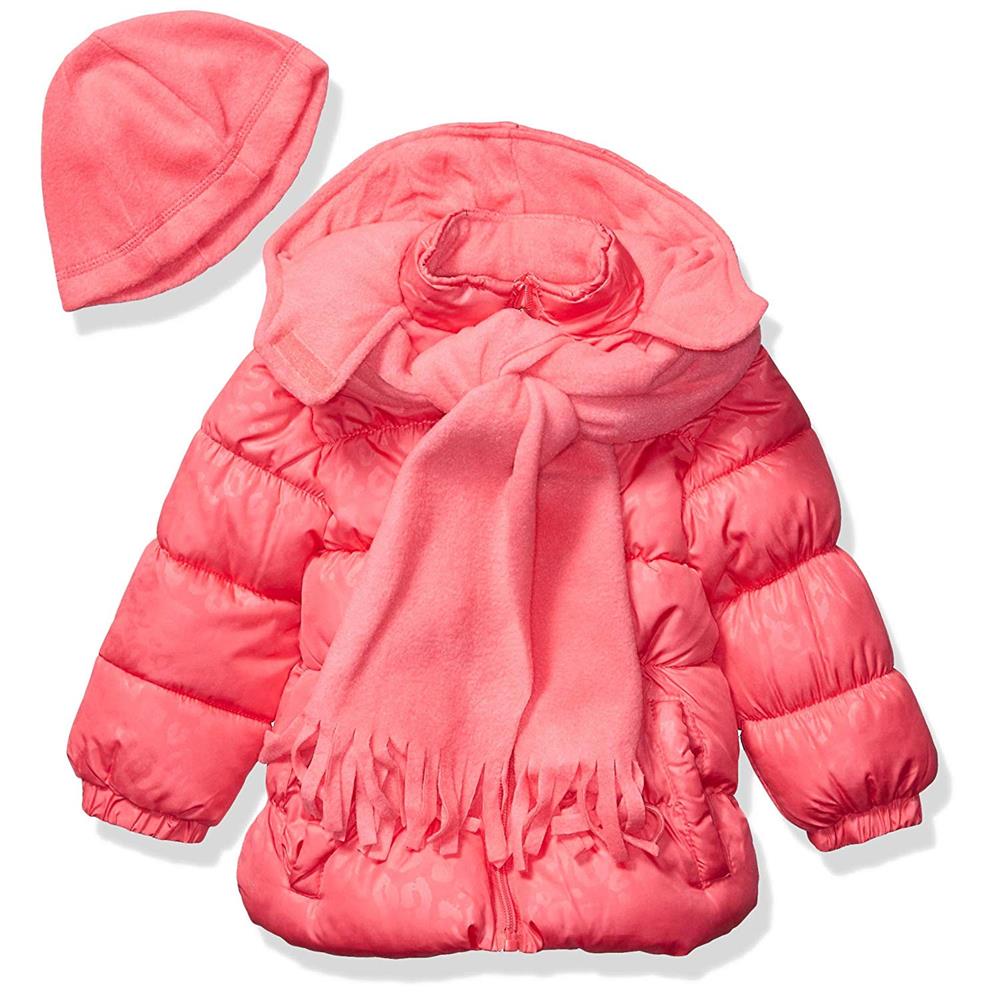 Pink Platinum Girls Puffer Jacket Hat Scarf Set