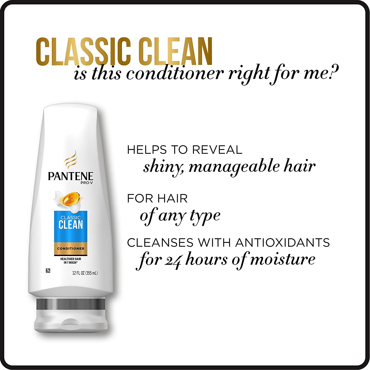 Pantene Pro-V Classic Clean Conditioner, 12 Fl Oz