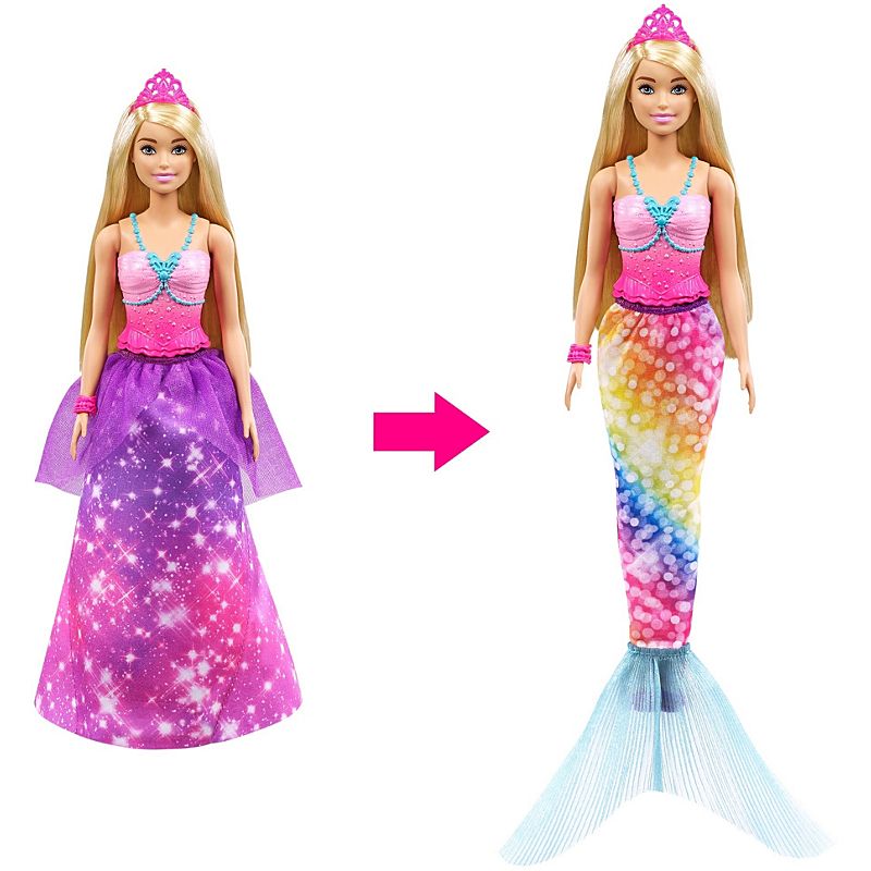 Mattel Barbie Dreamtopia 2-in-1 Princess to Mermaid Fashion Transformation Doll (Blonde, 11.5-in)