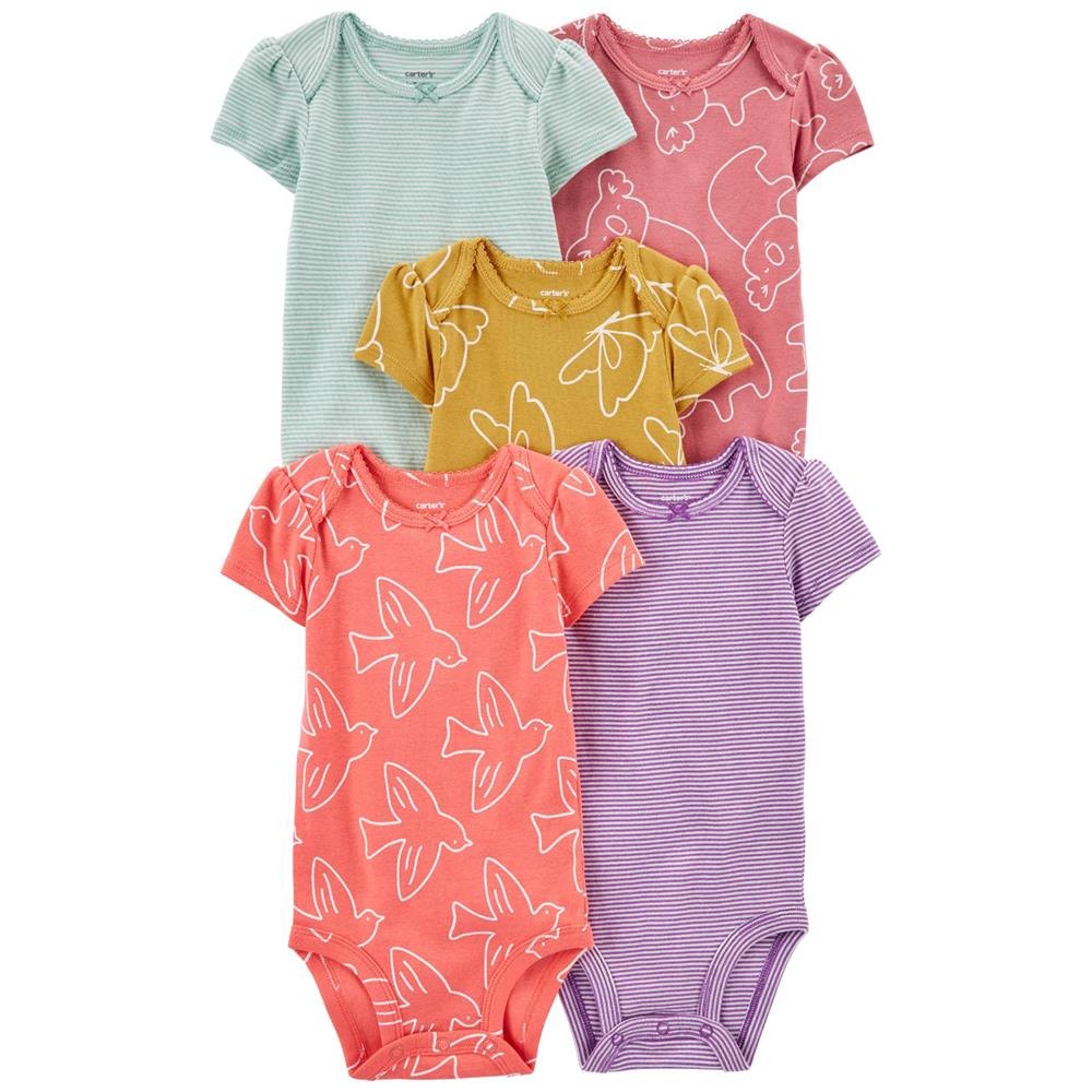 Carters Girls 0-24 Months 5-Pack Short-Sleeve Bodysuits