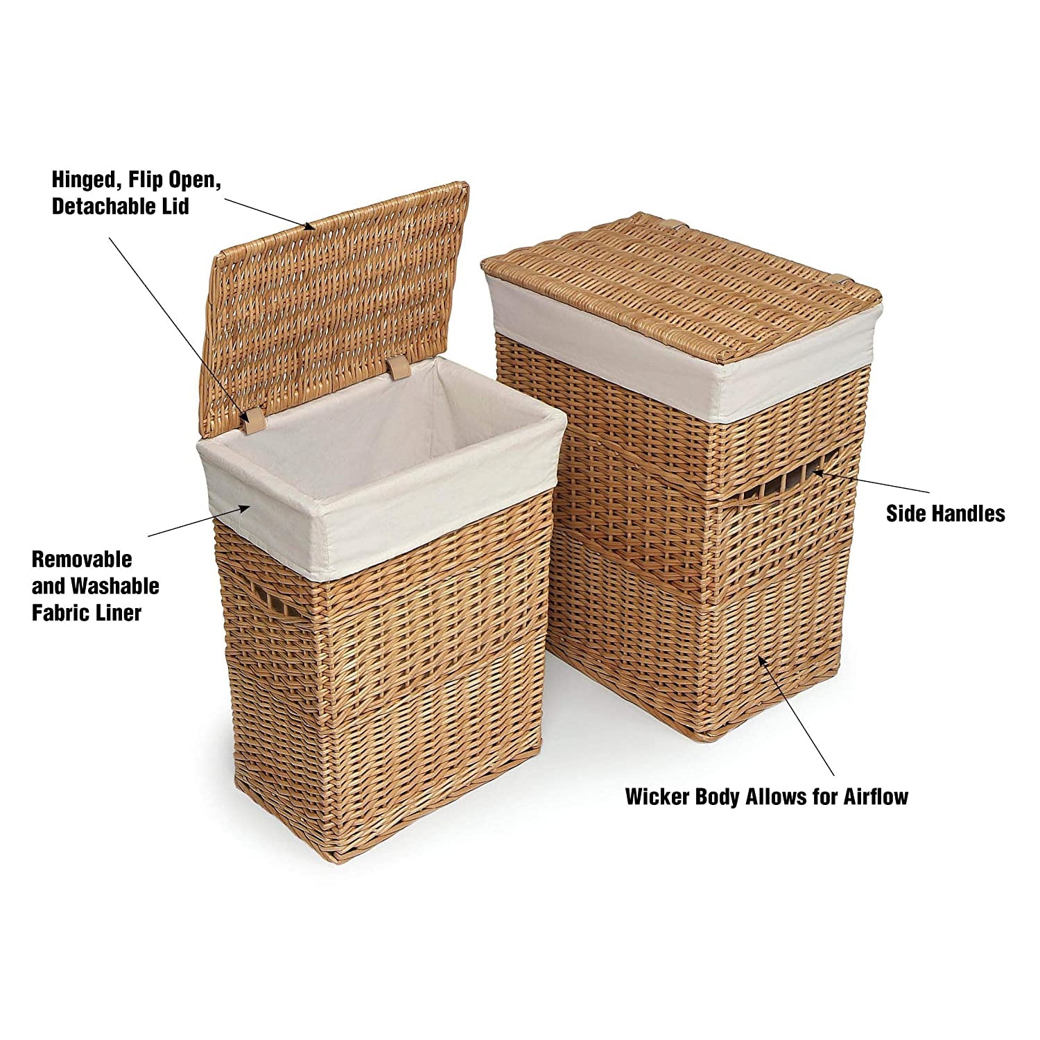 Badger Basket Wicker Two Hamper Set with Liners – Natural