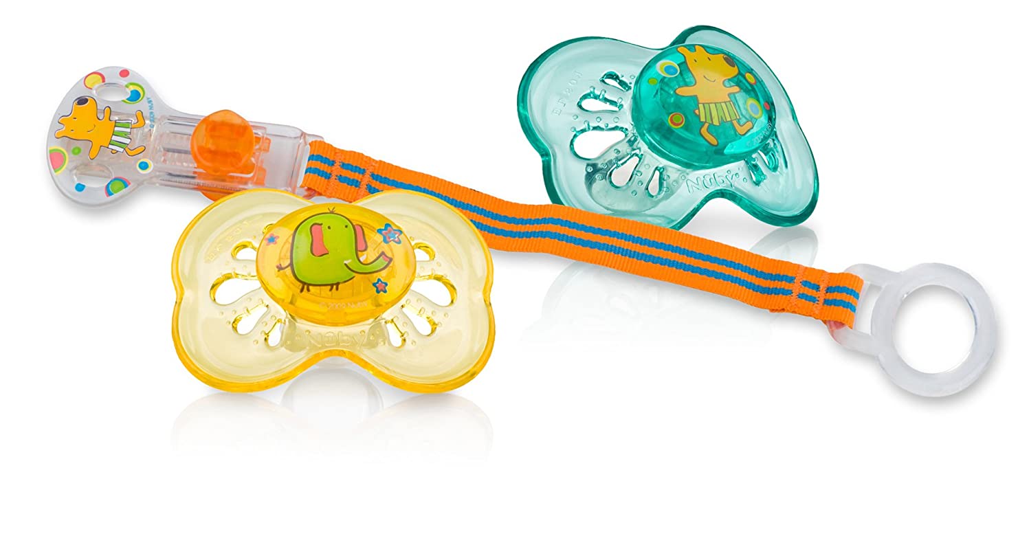 Nuby Brites Combo Includes 2 Classic Oval Pacifiers and 1 Pacifinder, Colors May Vary