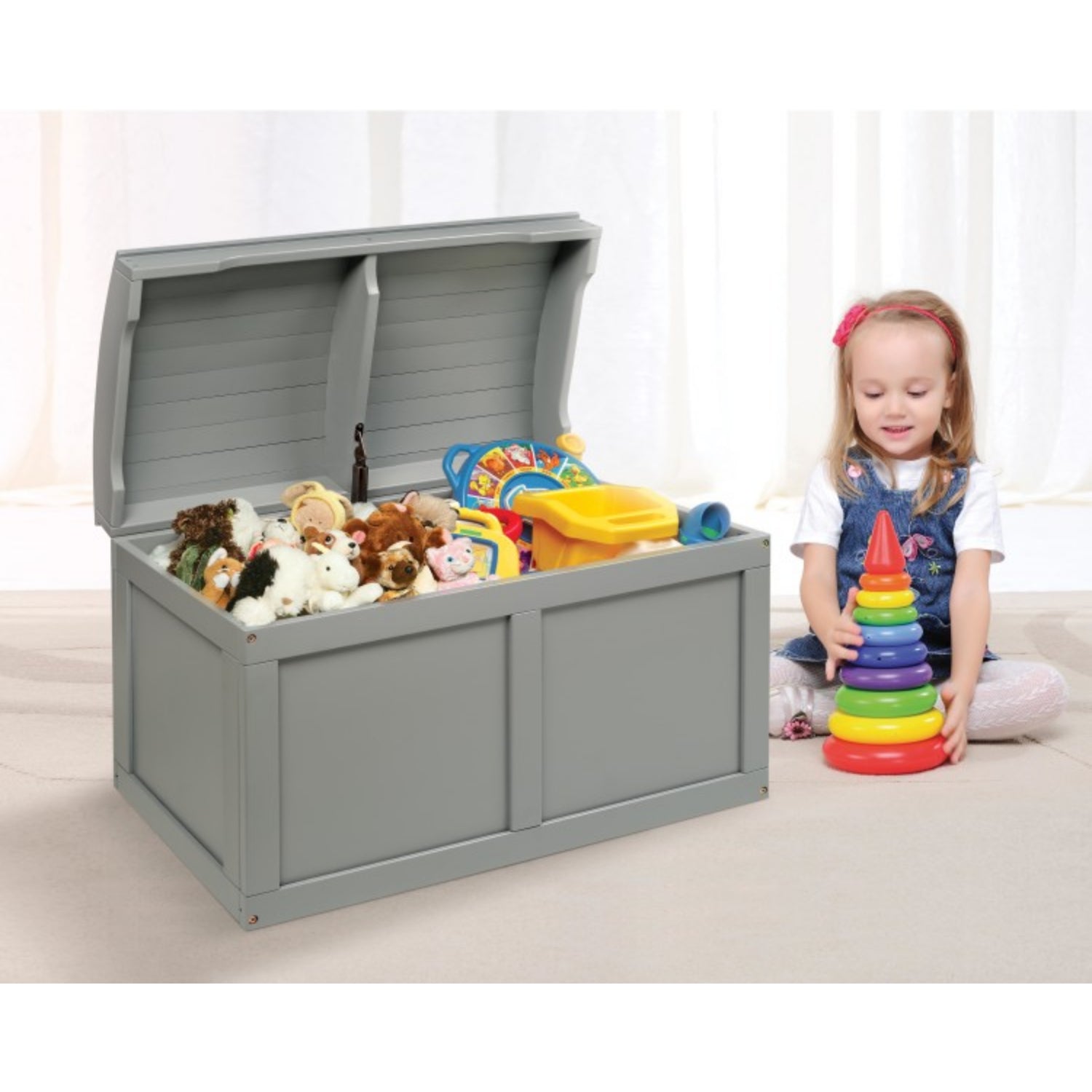 Badger Basket Hardwood Barrel Top Toy Chest – Grey