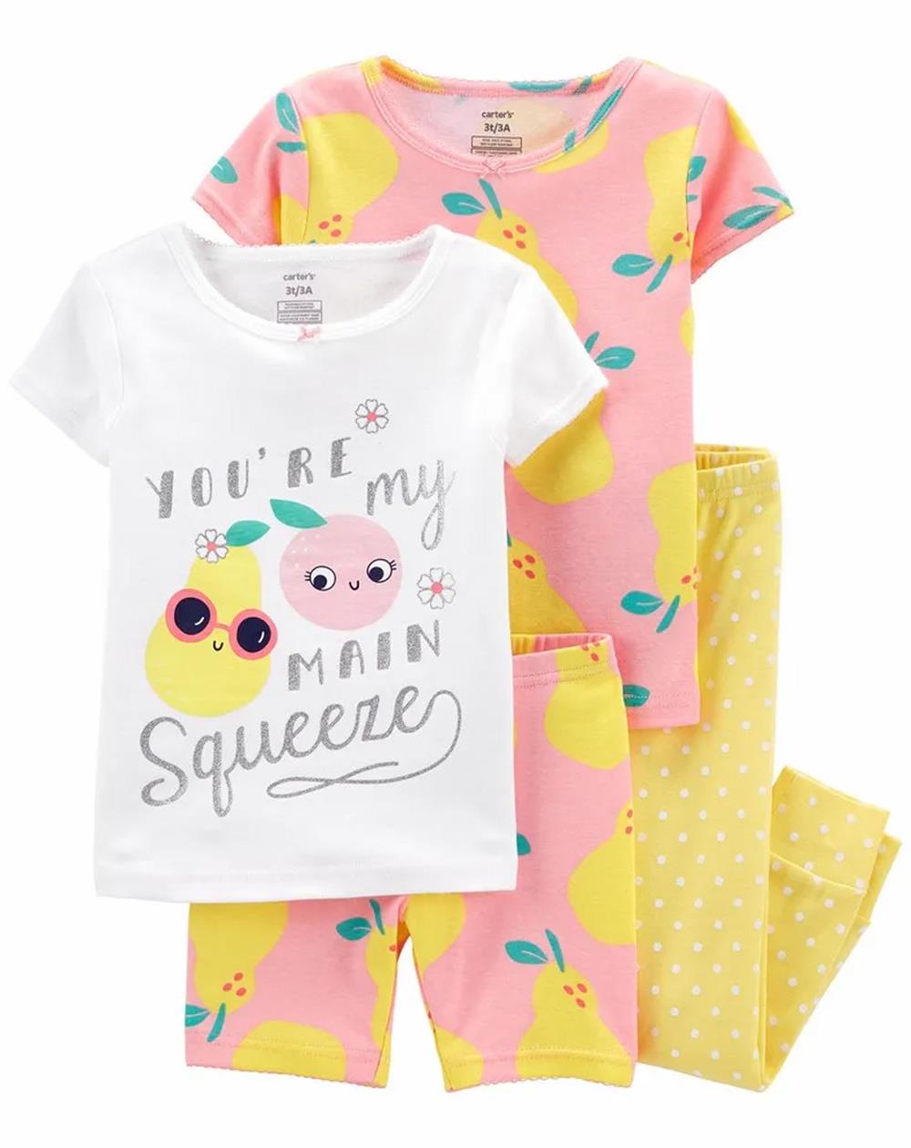 Carters Girls 2T-4T 4-Piece Main Squeeze Snug Fit Cotton PJs