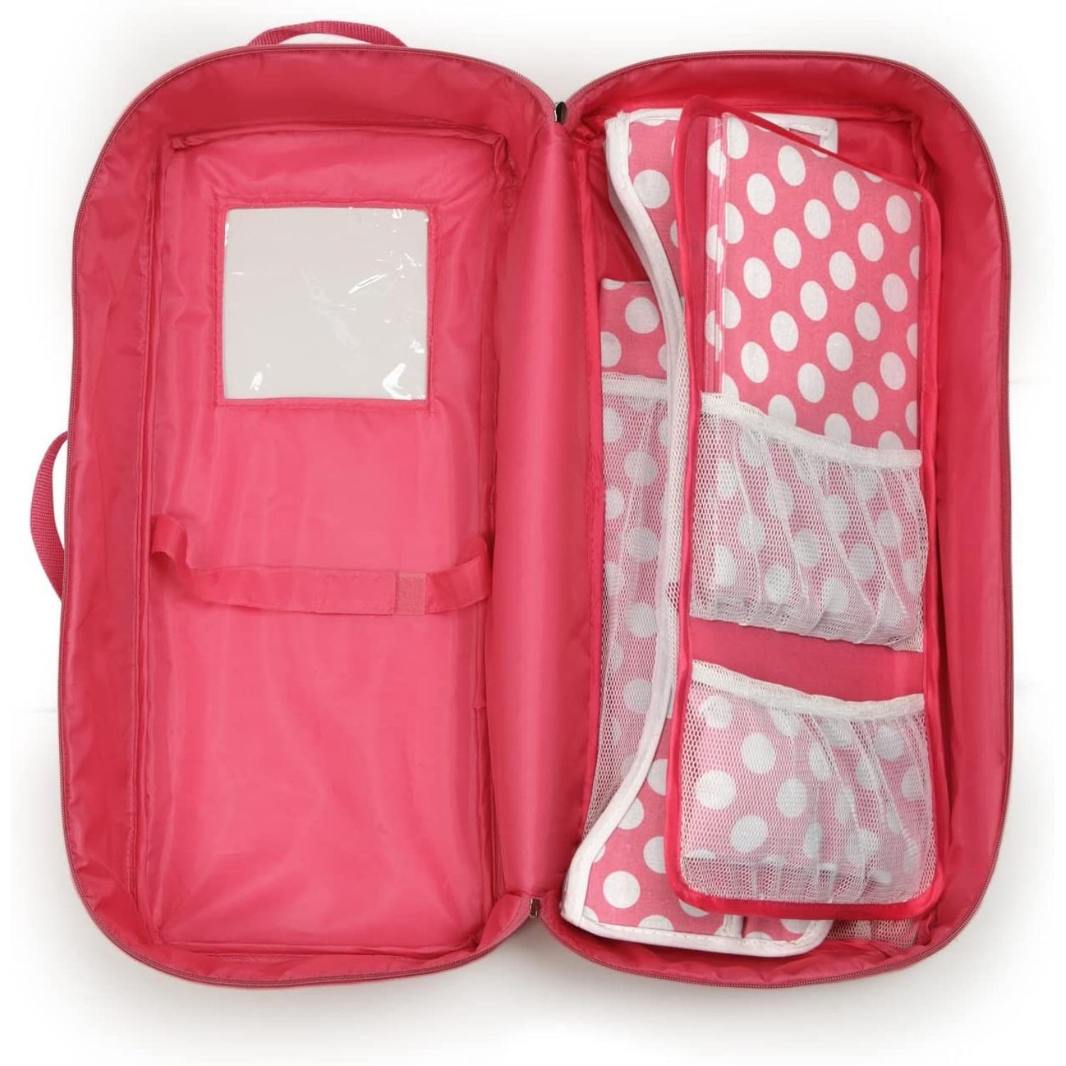 Badger Basket Doll Travel Case with Bed and Bedding - Dark Pink (fits 18'' Dolls)