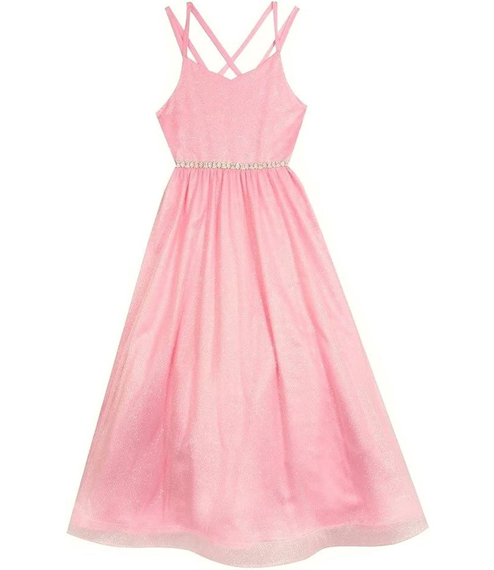 Rare Editions Girls 7-16 Sleeveless Glitter Mesh Gown Dress