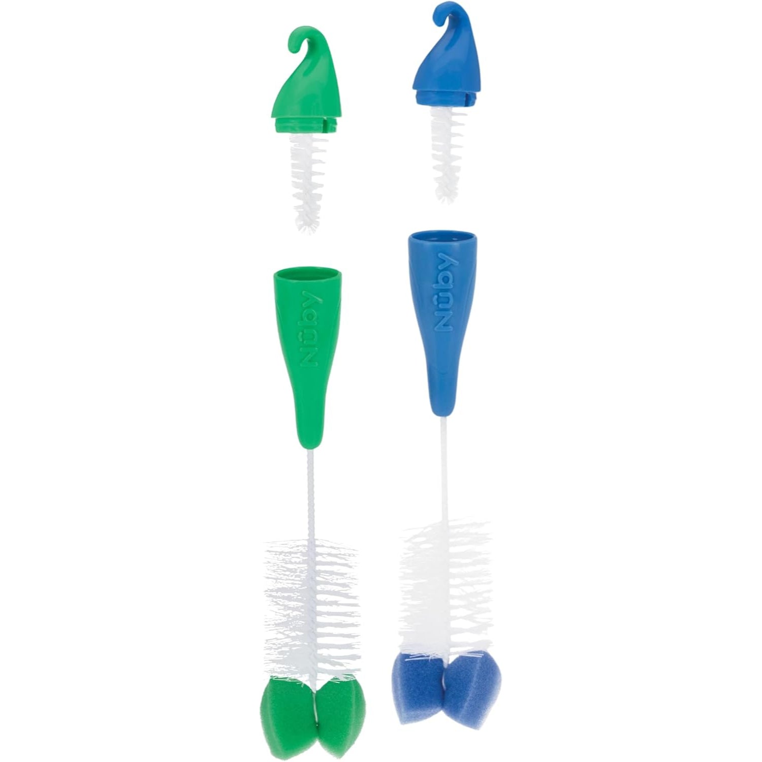 Nuby 2-Pack Bottle and Nipple Brush with Sponge Tip, Colors May Vary