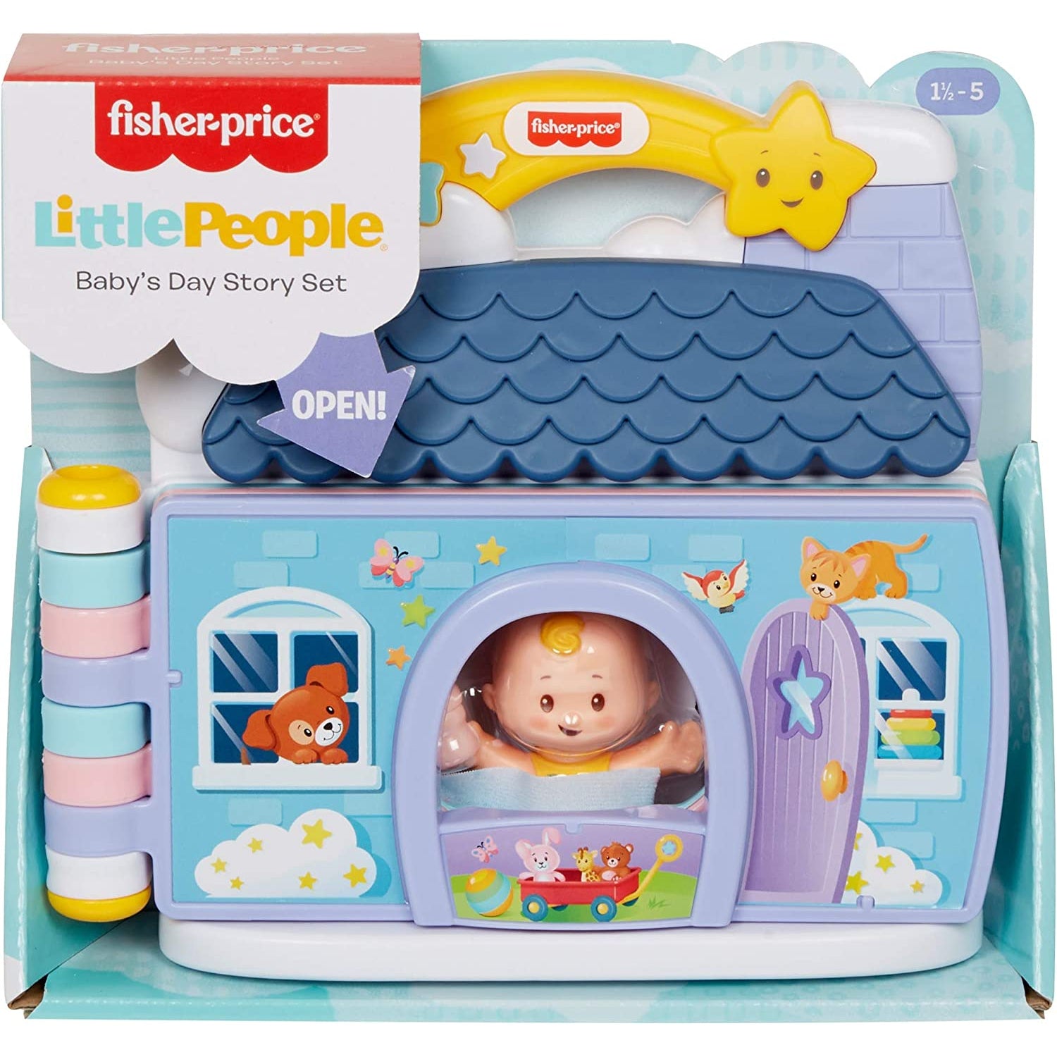 Fisher Price Little People Baby's Day Story Set, 2 in 1 book and playset with baby figure for toddle