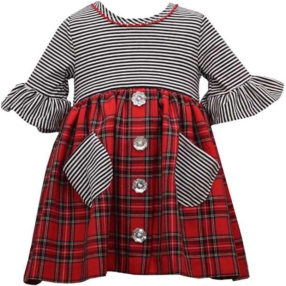 Bonnie Jean Girls 2T-4T Knit Plaid Pocket Striped Dress