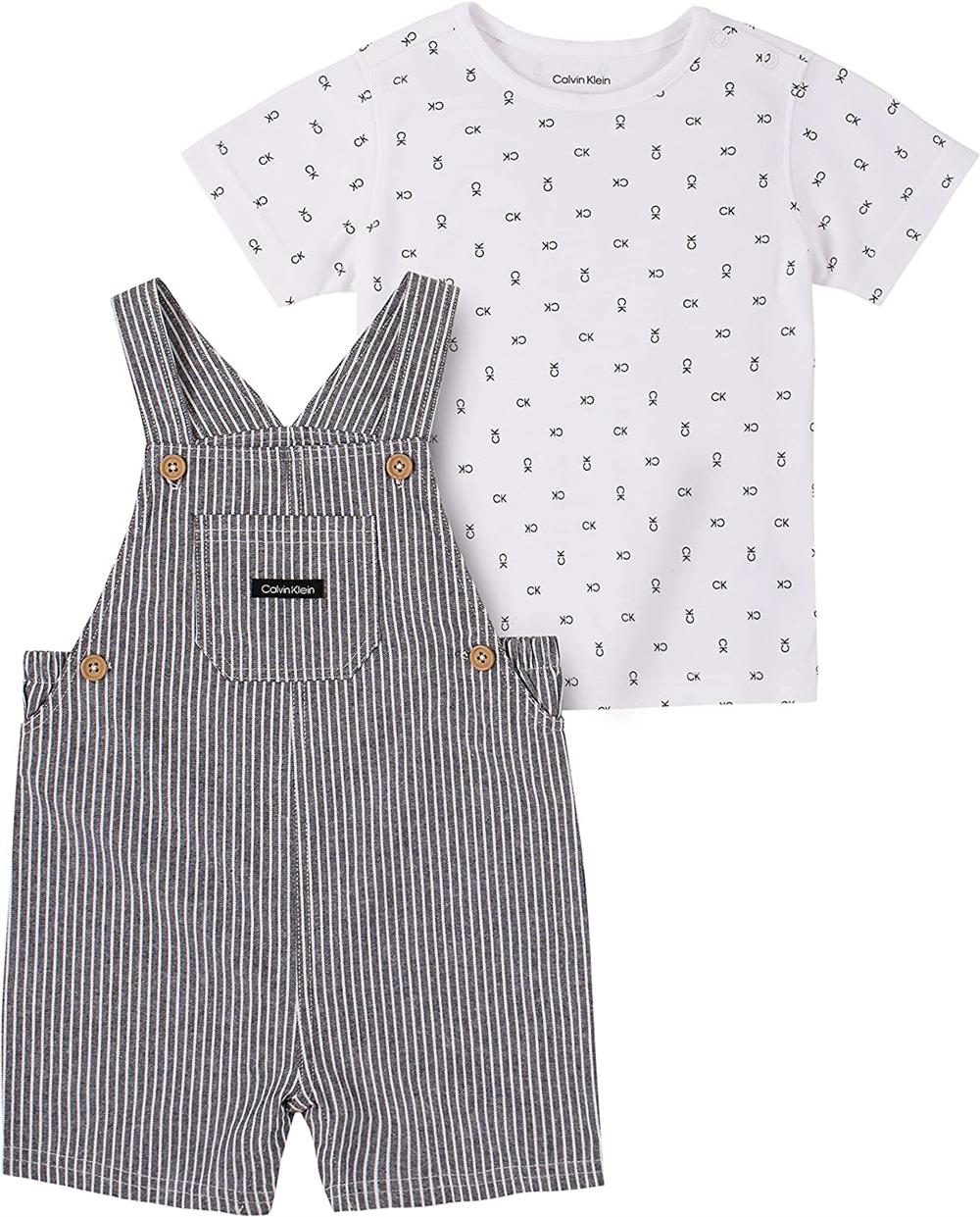 Calvin Klein Boys 12-24 Months Tick Stripe Shortall Set