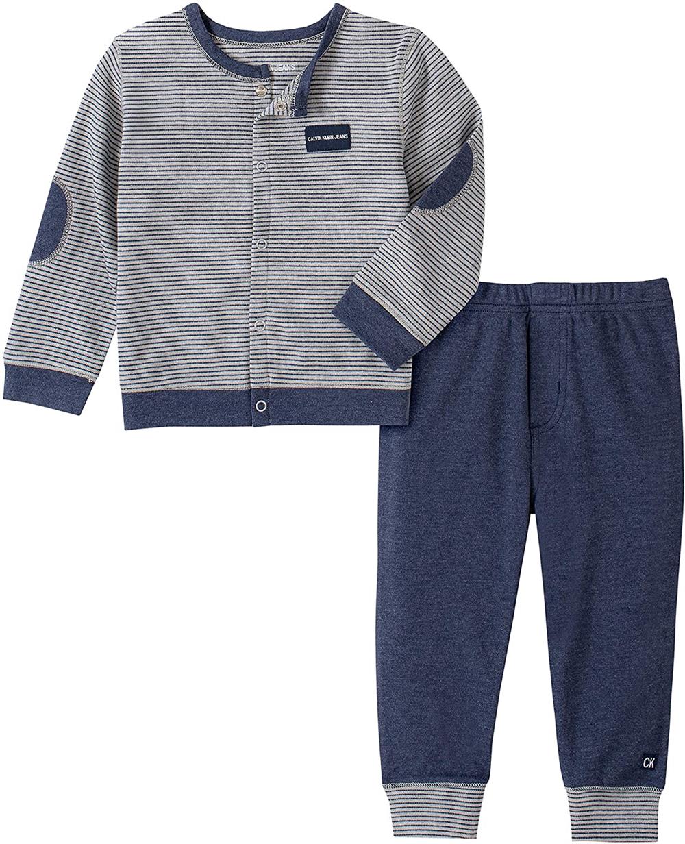 Calvin Klein Stripe Snap Close Cardigan Pant Set