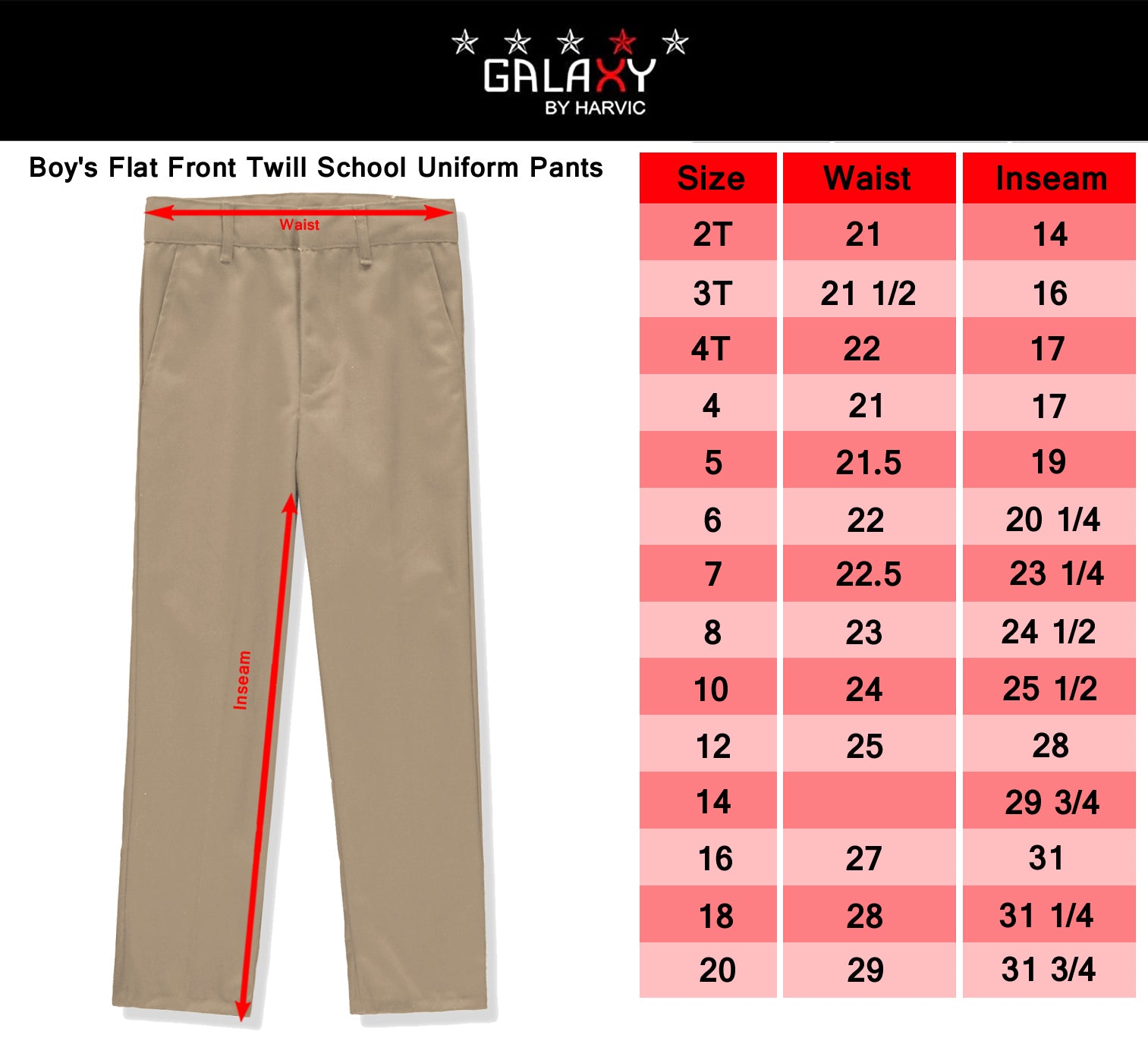 Galaxy Boys 2T-4T Flat Front School Uniform Pants