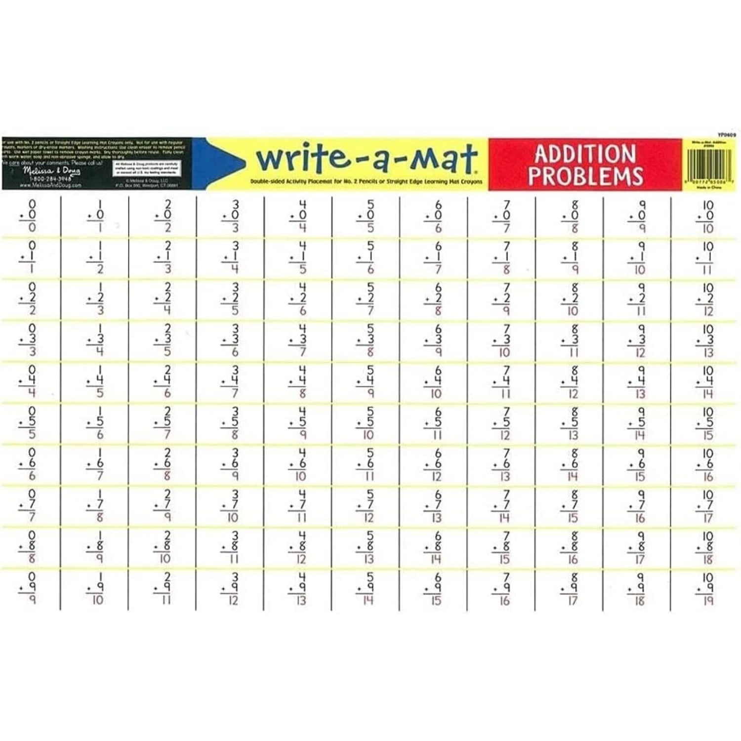 Melissa and Doug Addition Problems Write-A-Mat