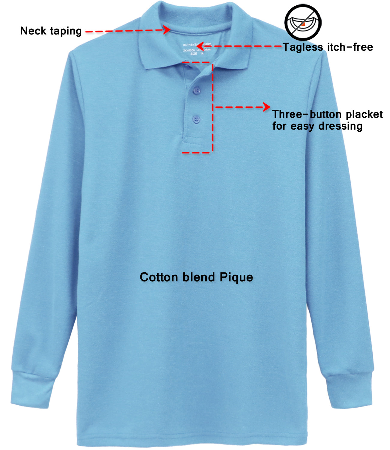 Galaxy Boys 4-7 Long Sleeve Polo School Uniform Shirt