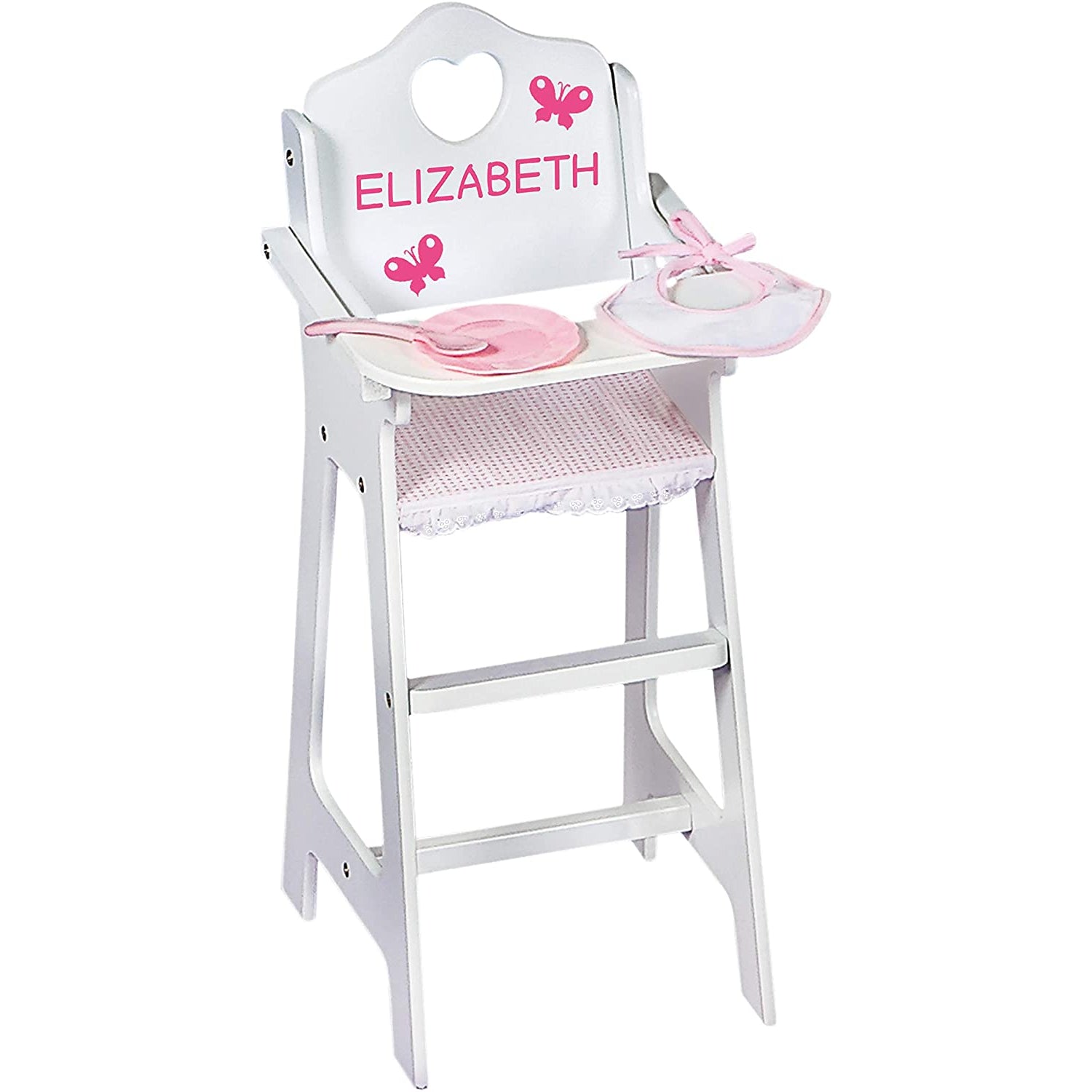 Badger Basket White Doll High Chair with Plate, Bib, and Spoon