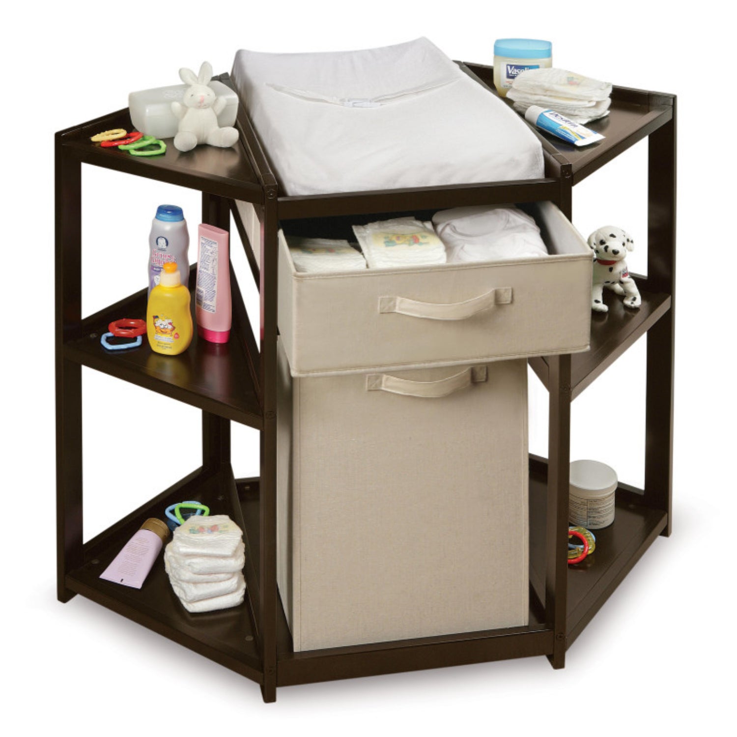 Badger Basket Diaper Corner Baby Changing Table with Hamper and Basket – Espresso