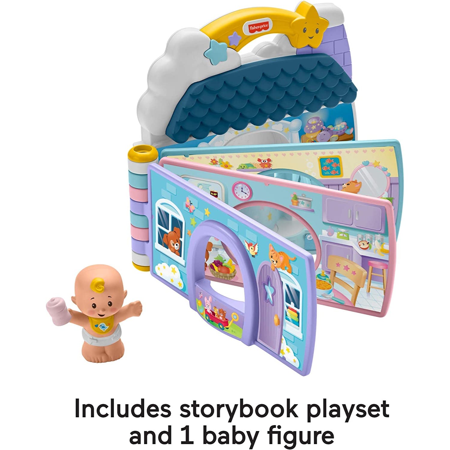 Fisher Price Little People Baby's Day Story Set, 2 in 1 book and playset with baby figure for toddle