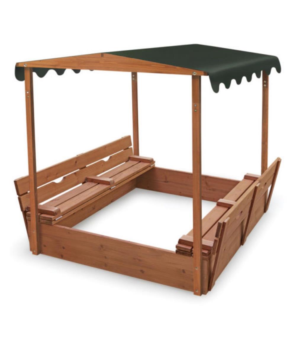 Badger Basket Covered Convertible Cedar Sandbox with Canopy and Two Bench Seats