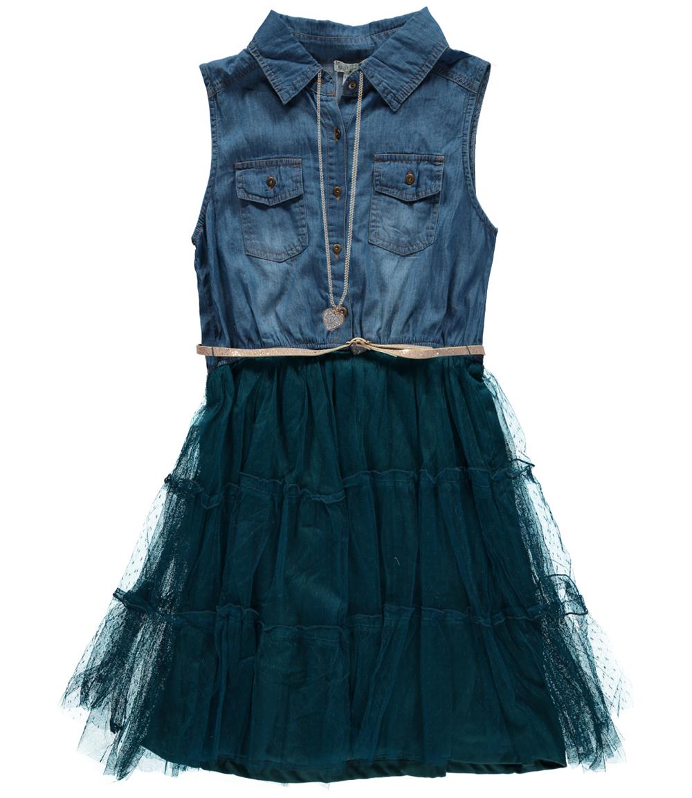 Beautees Girls 7-16 Sleeveless Denim Tulle Dress