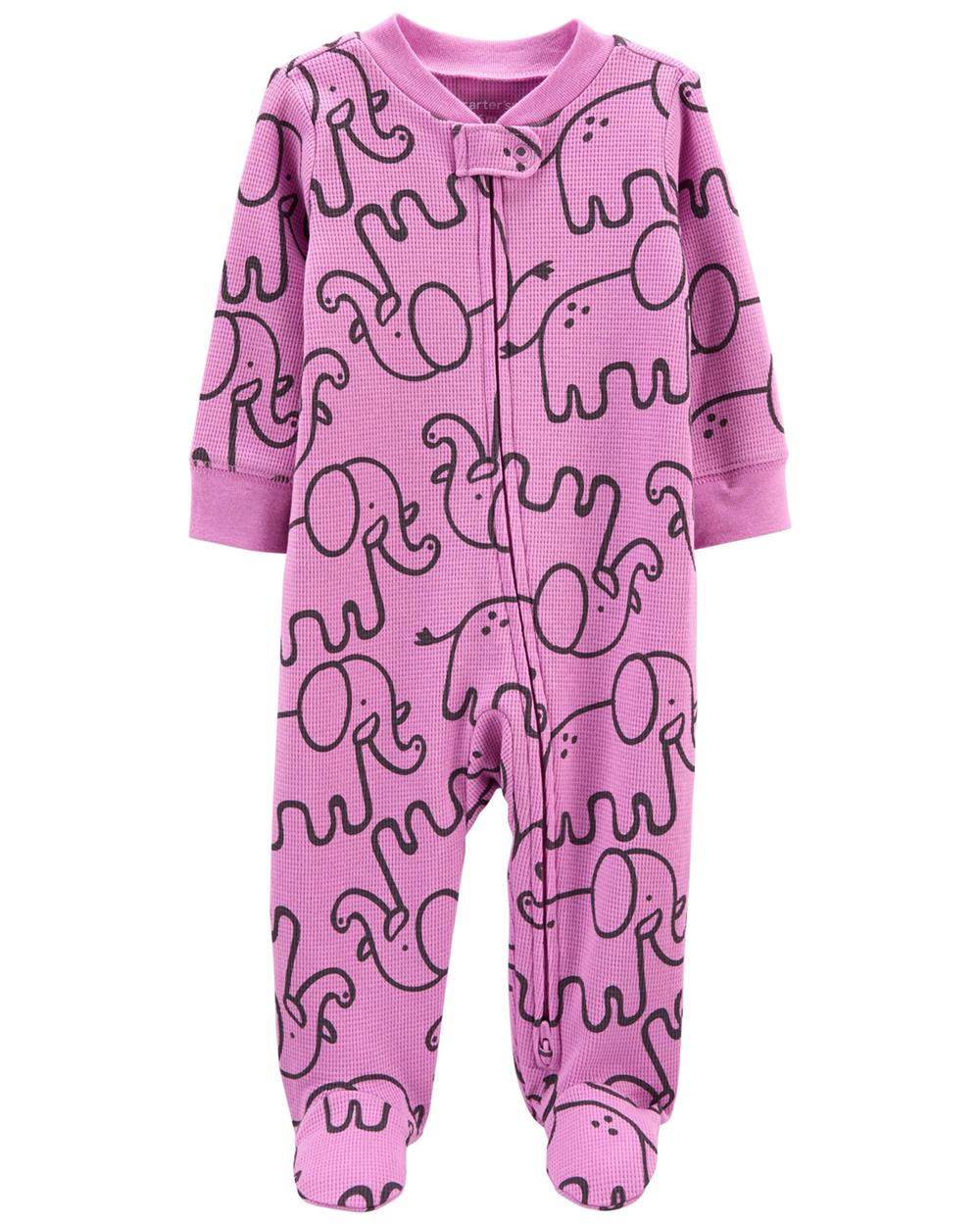 Carter's Girls 0-9 Months Elephant Thermal 2-Way Zip Cotton Sleep & Play