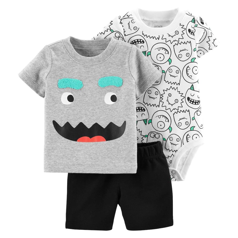 Carters Boys 0-24 Months Monster 3 Piece Short Set