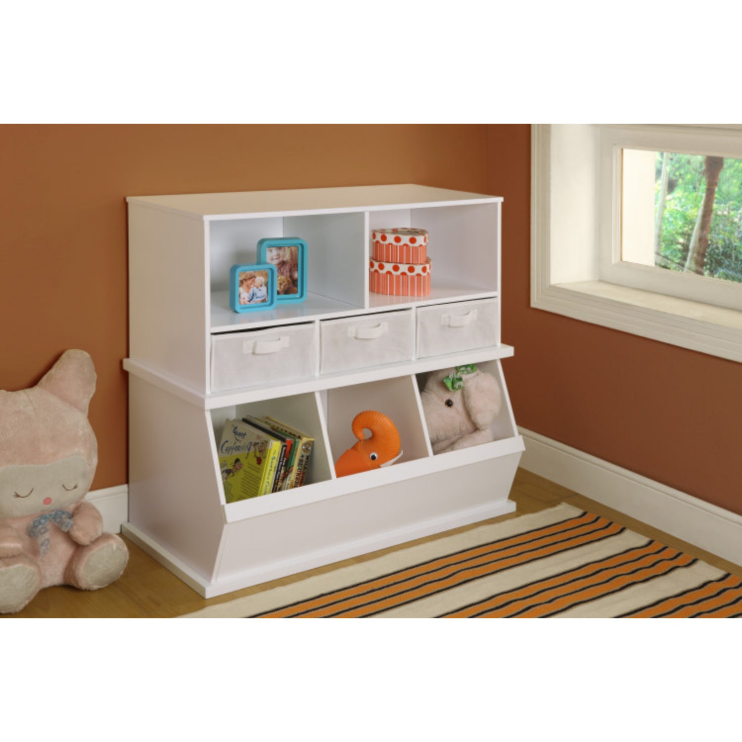 Badger Basket Three Bin Stackable Storage Cubby – White