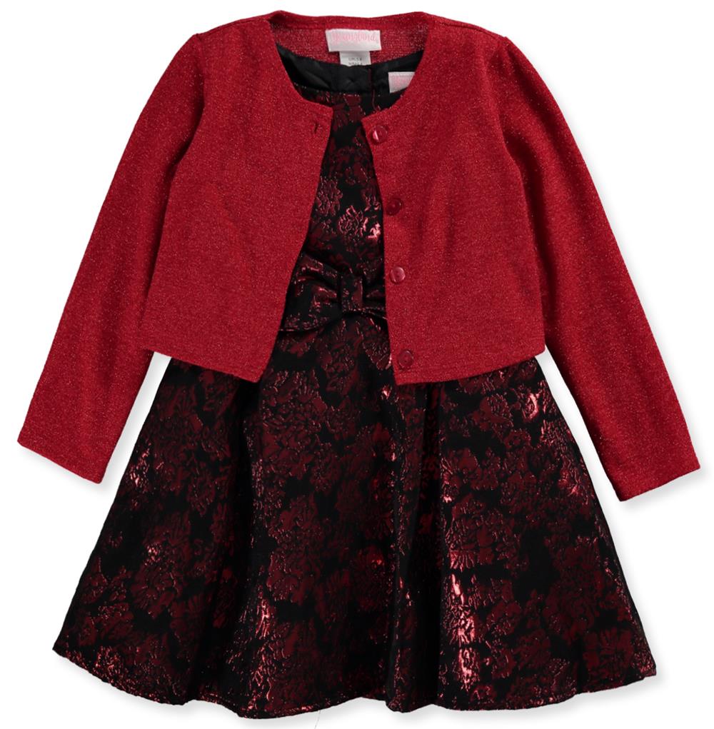 Youngland Girls 4-6X Shrug Floral Jacquard Dress