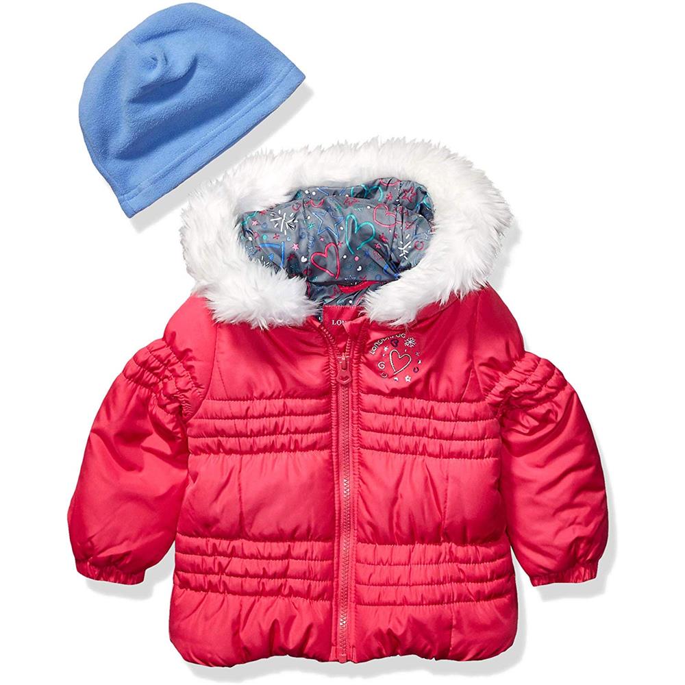 London Fog Girls 2T-4T Chest Heart Bubble Jacket Hat