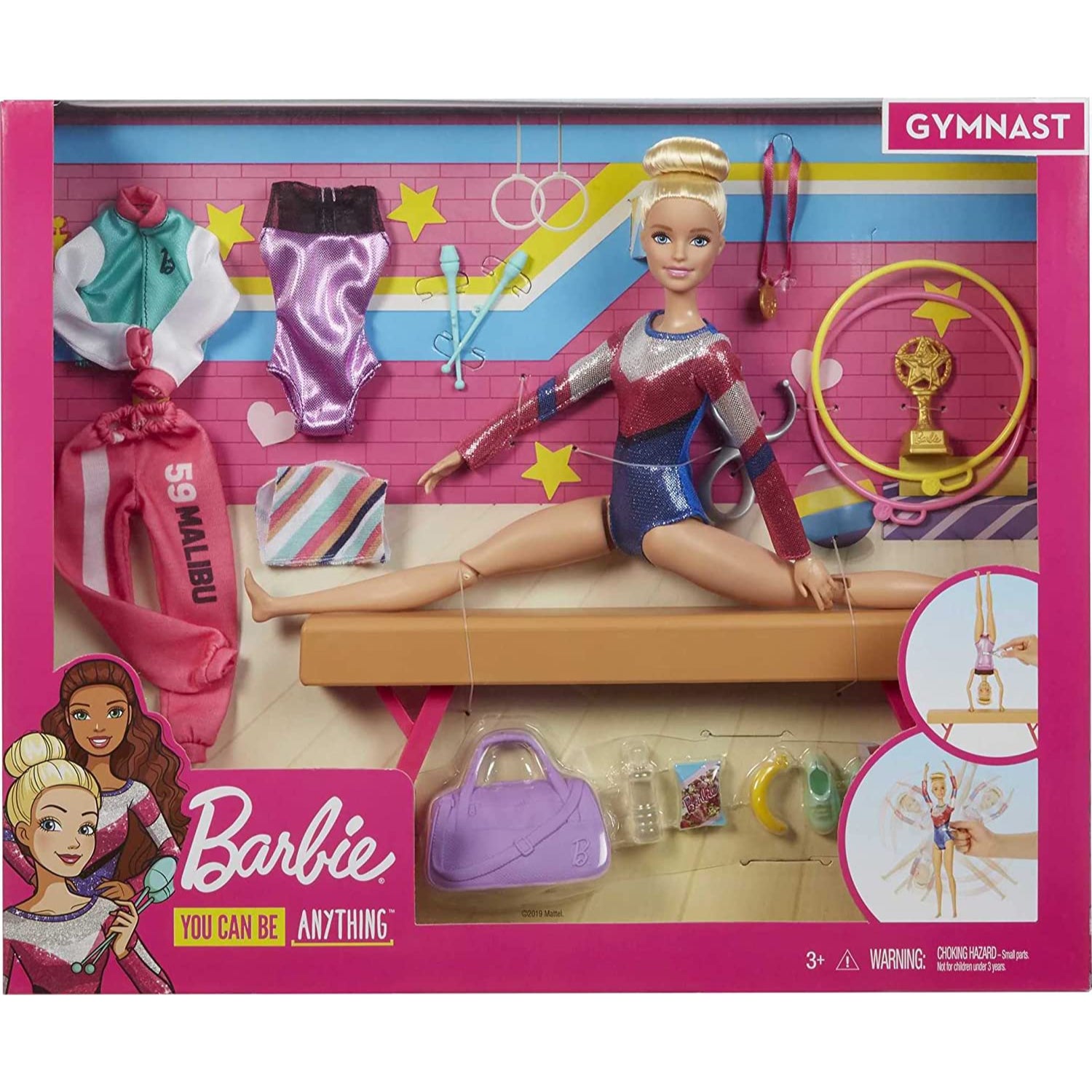 Mattel Barbie Gymnastics Doll and Playset with Twirling Feature, Balance Beam, 15+ Accessori