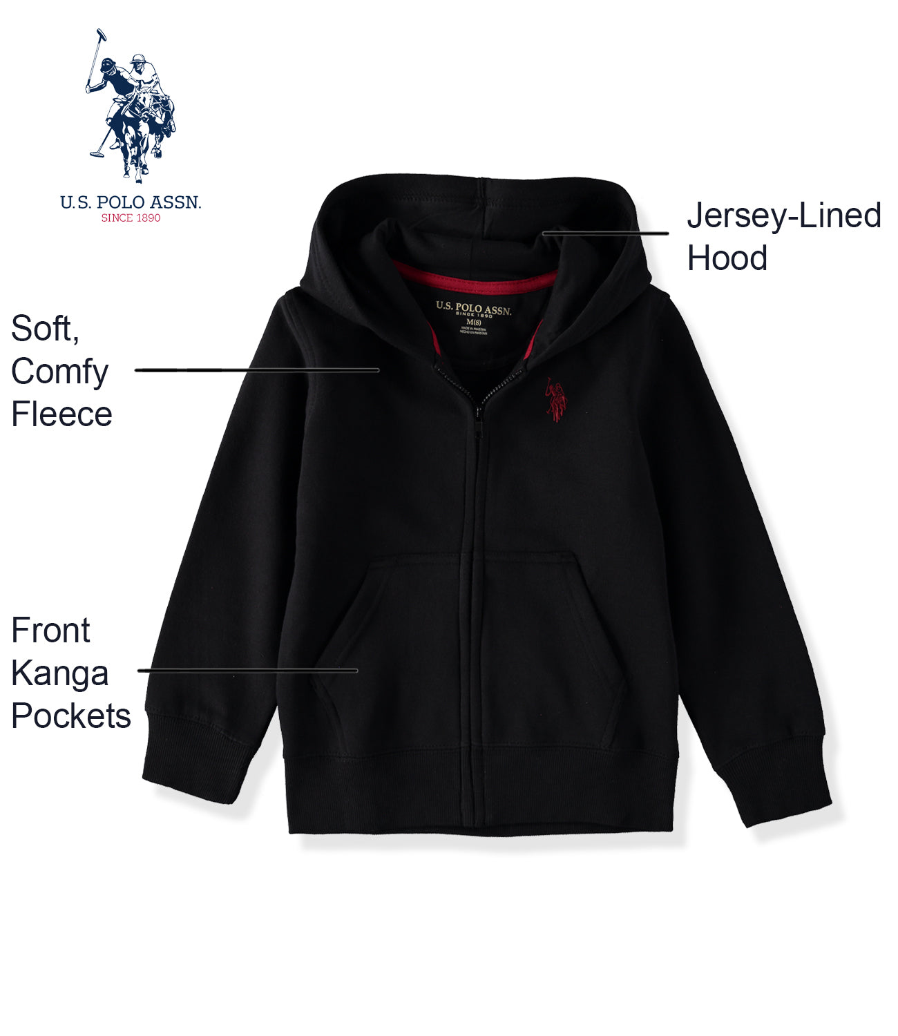 U.S. Polo Assn. Boys 4-20 Classic Fleece Zip Hoodie