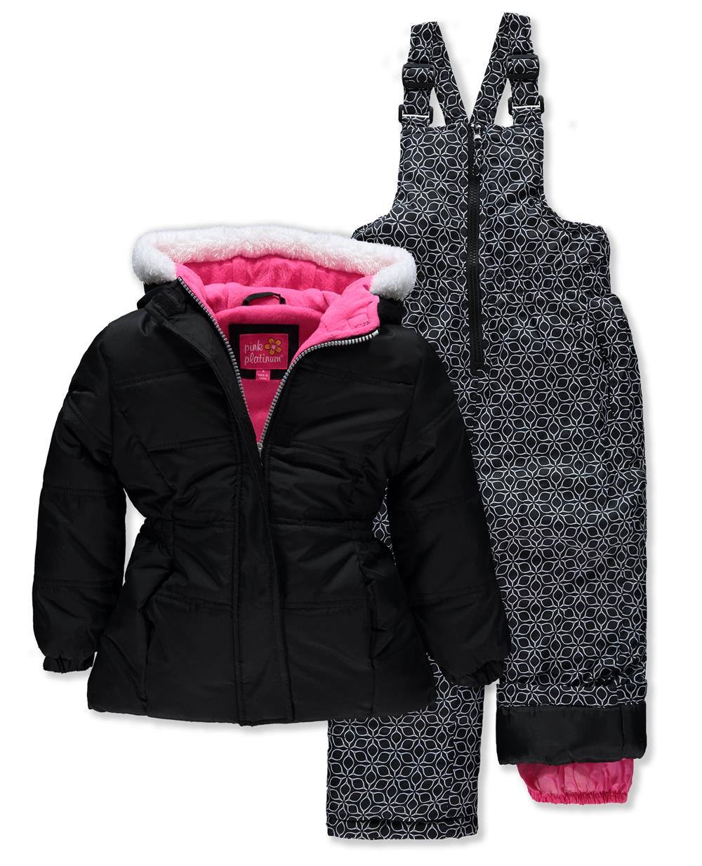 Pink Platinum Girls Fur Hood 2 Piece Snowsuit