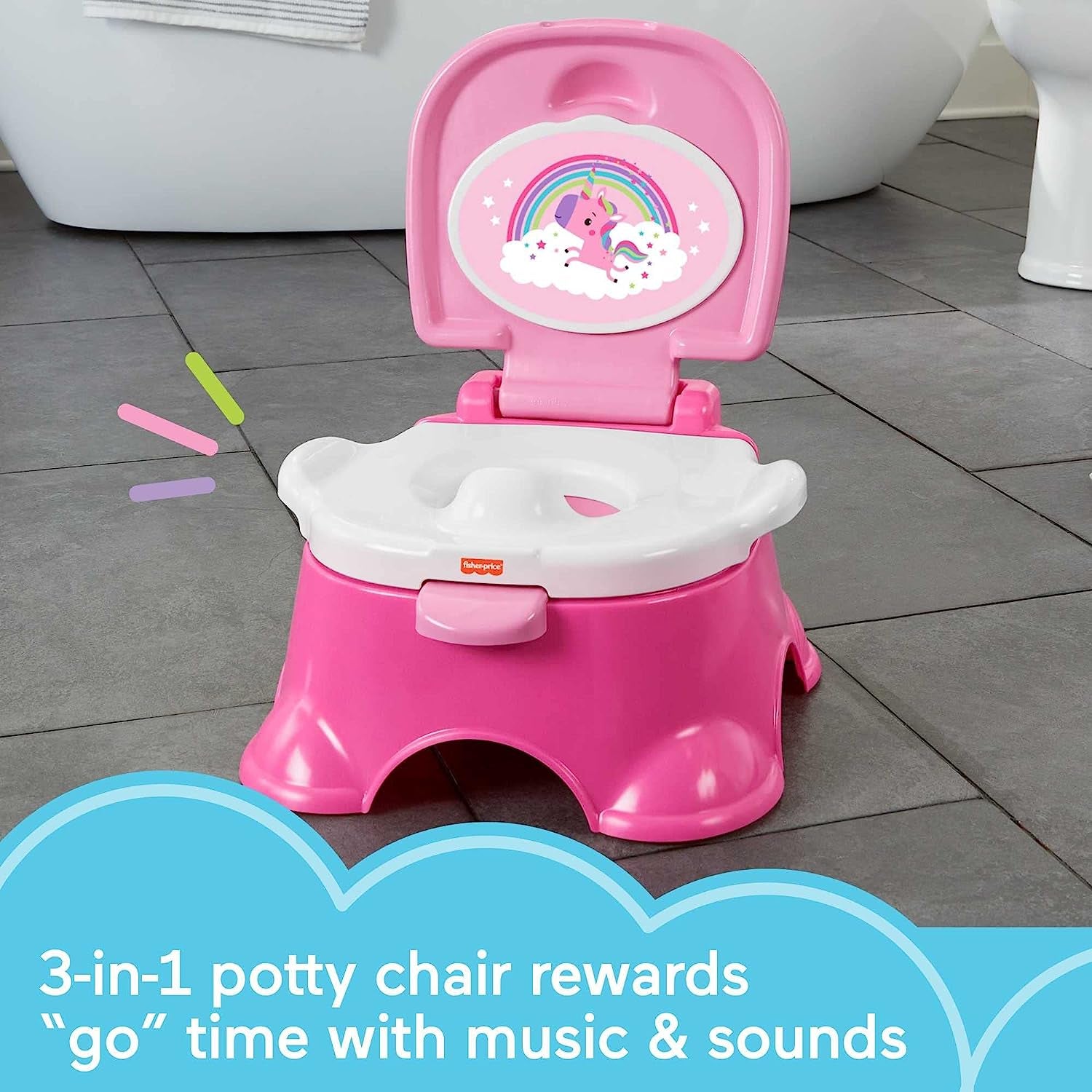 Fisher Price 3-in-1 Unicorn Tunes Potty Training Toilet Ring and Step Stool for Toddlers