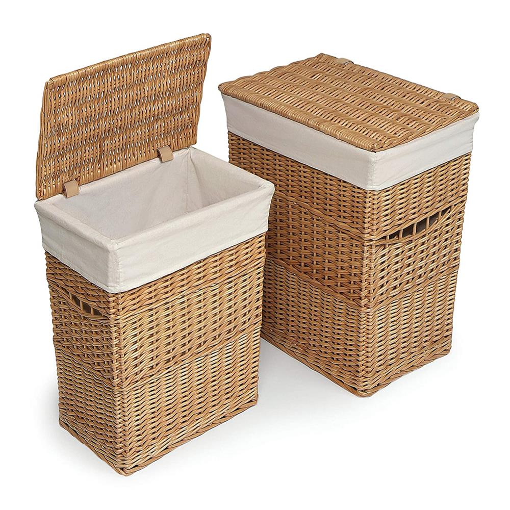 Badger Basket Wicker Two Hamper Set with Liners – Natural