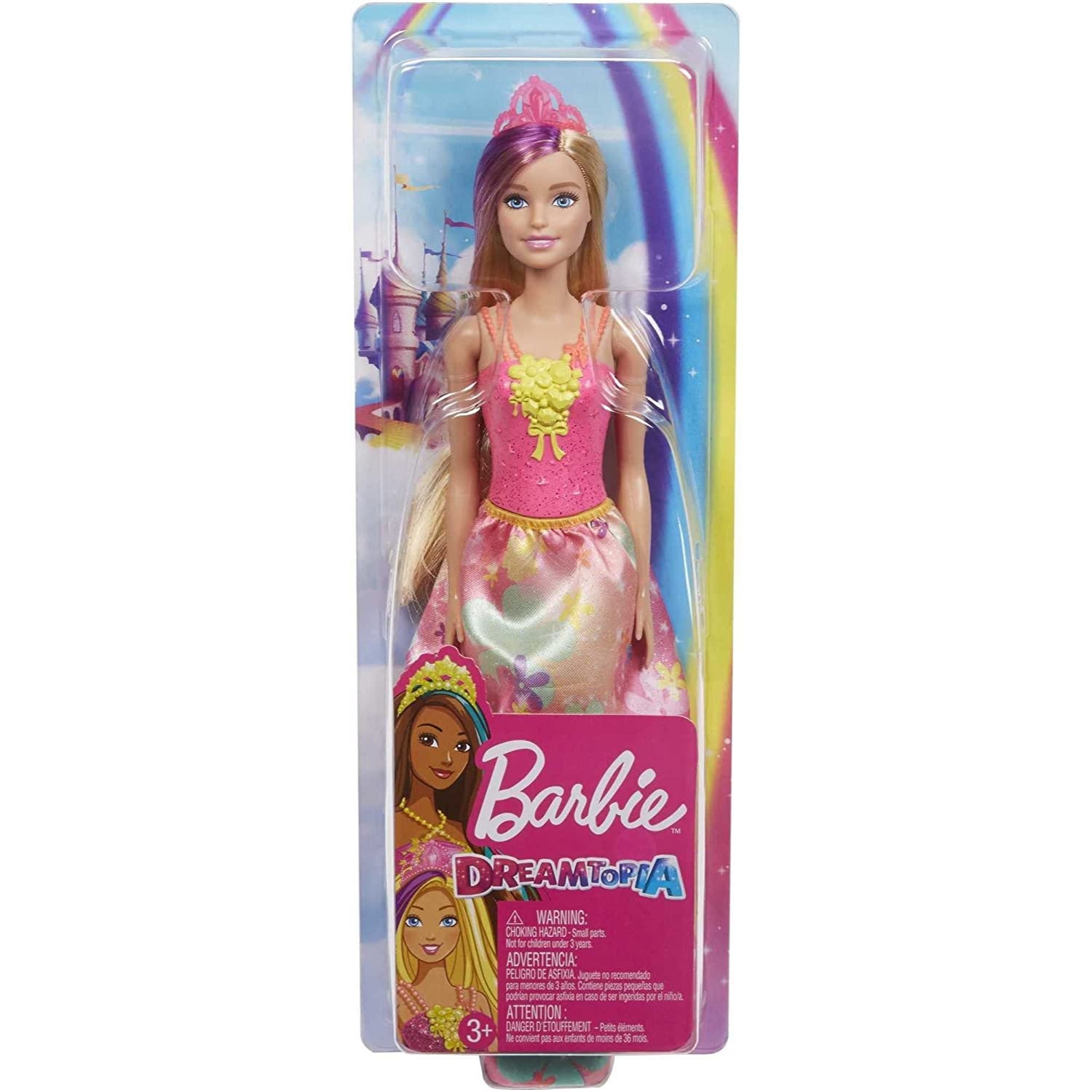 Barbie Barbie Dreamtopia Princess Doll, 12-inch, Blonde with Purple Hairstreak Wearing Pink Skirt an