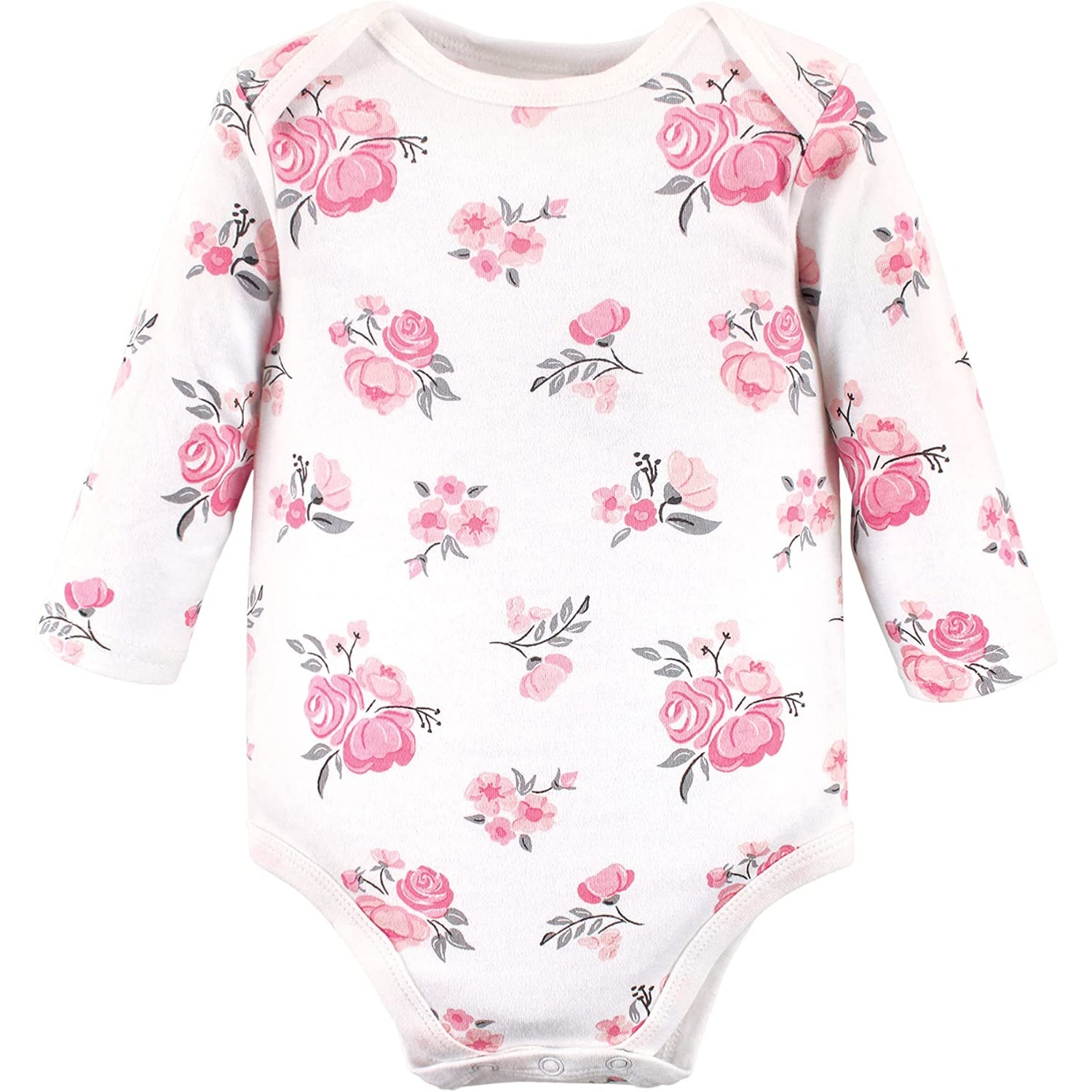 Hudson Baby Cotton Long-Sleeve Bodysuits, Basic Pink Gray Floral