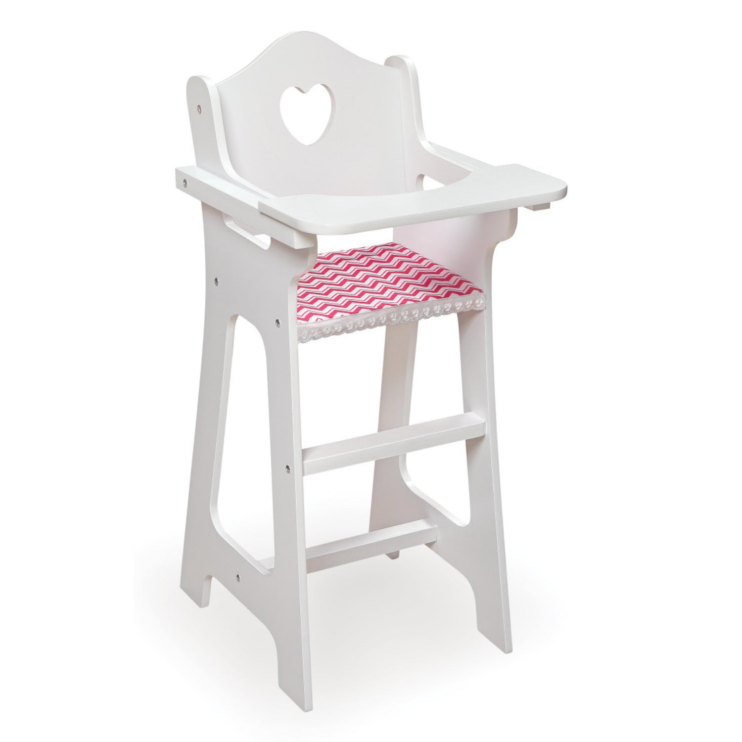 Badger Basket Doll High Chair with Accessories and Free Personalization Kit – White/Pink/Chevron