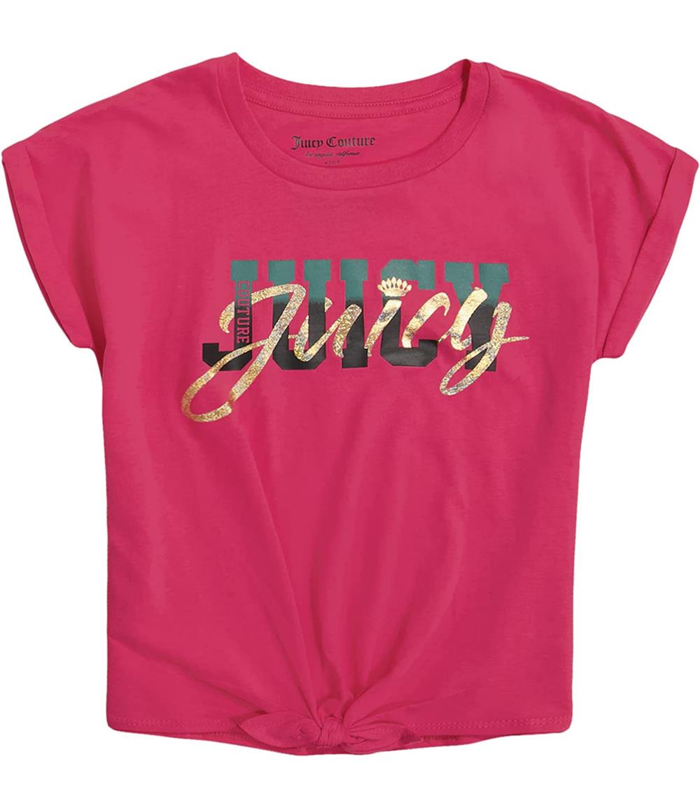 Juicy Couture Girls 7-16 Short Sleeve Script Glitter T-Shirt